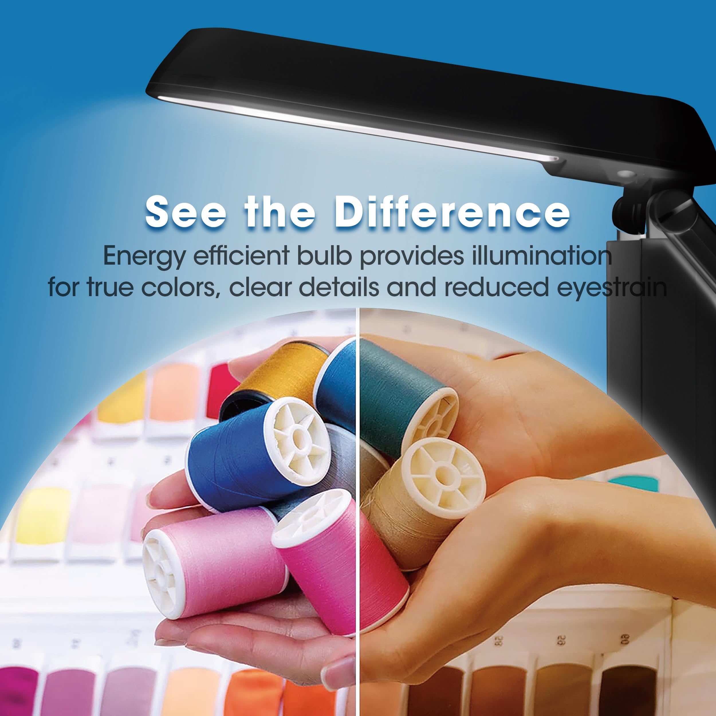 Ottlite Folding Task Lamp, Black - Multi-Position Shade, Fold-Up Design, Portable Handle, Low Heat, Low Glare Illumination, Fits