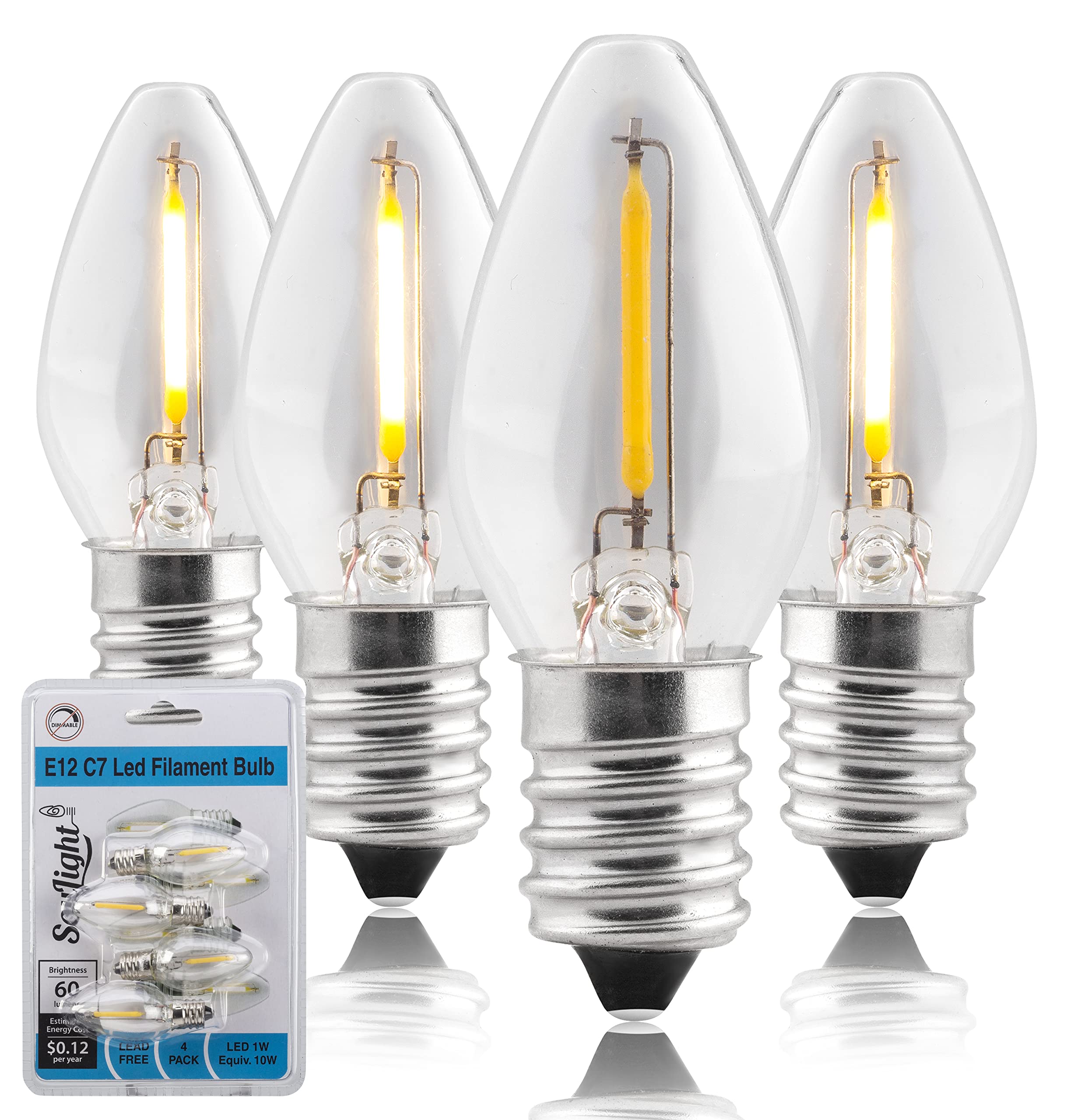 SouLight LED Night Light Bulb C7 E12, 1W Equivalent, Warm White 2700K, 4 Pack, Soft Warm White, Copper Material