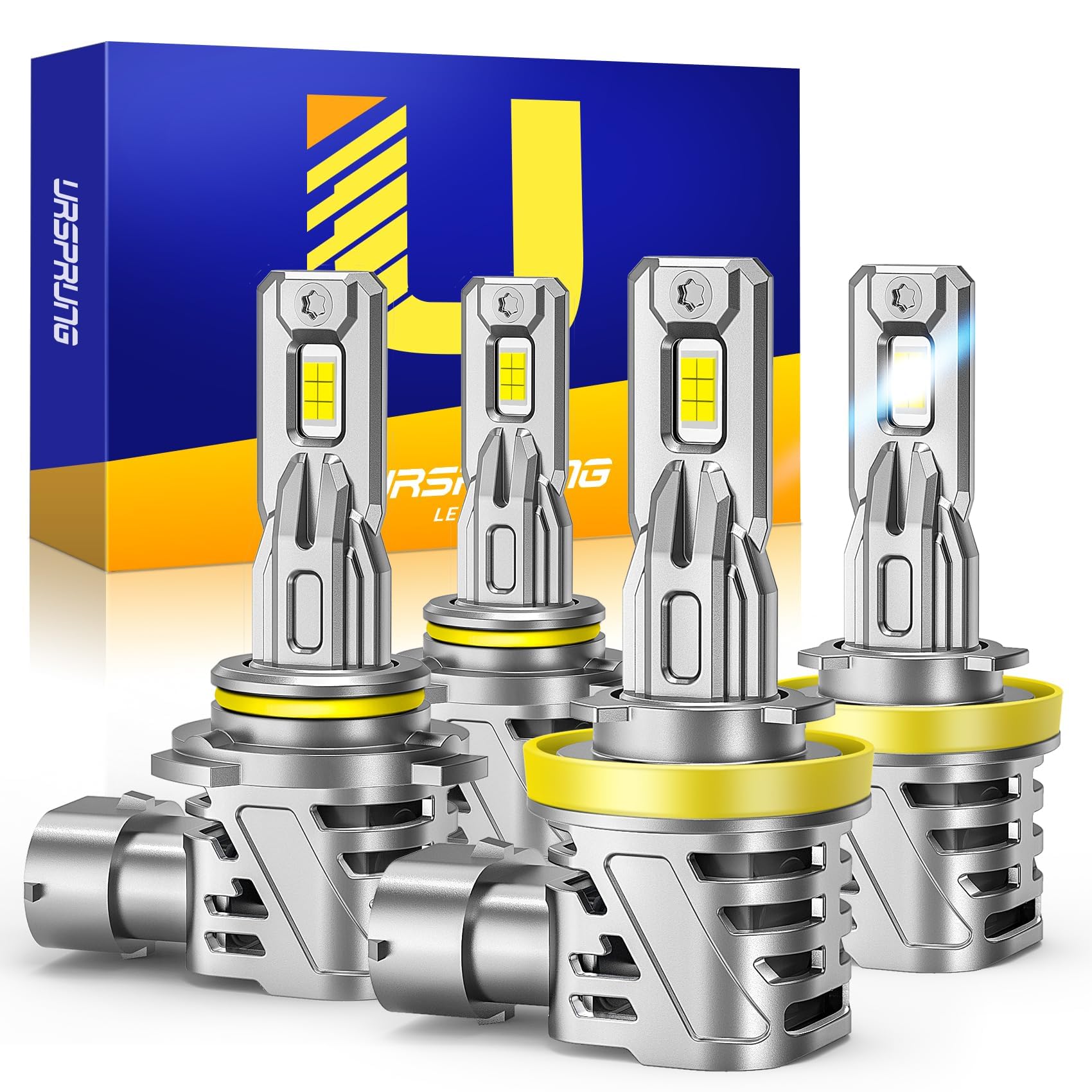 Ursprung H11 9005 LED Bulbs Combo, Plug and Play, 99% CANBUS Ready, H11+9005, Pack of 4