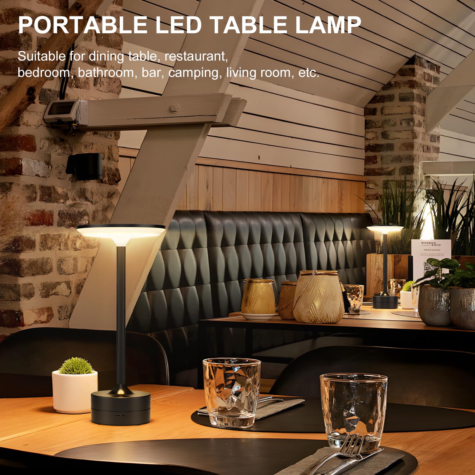 Frideko Home 2 Pack Cordless Table Lamp, Rechargeable Lamps Battery Powered Portable Led Desk Lamp 3 Color Touch Dimmable Lamp F