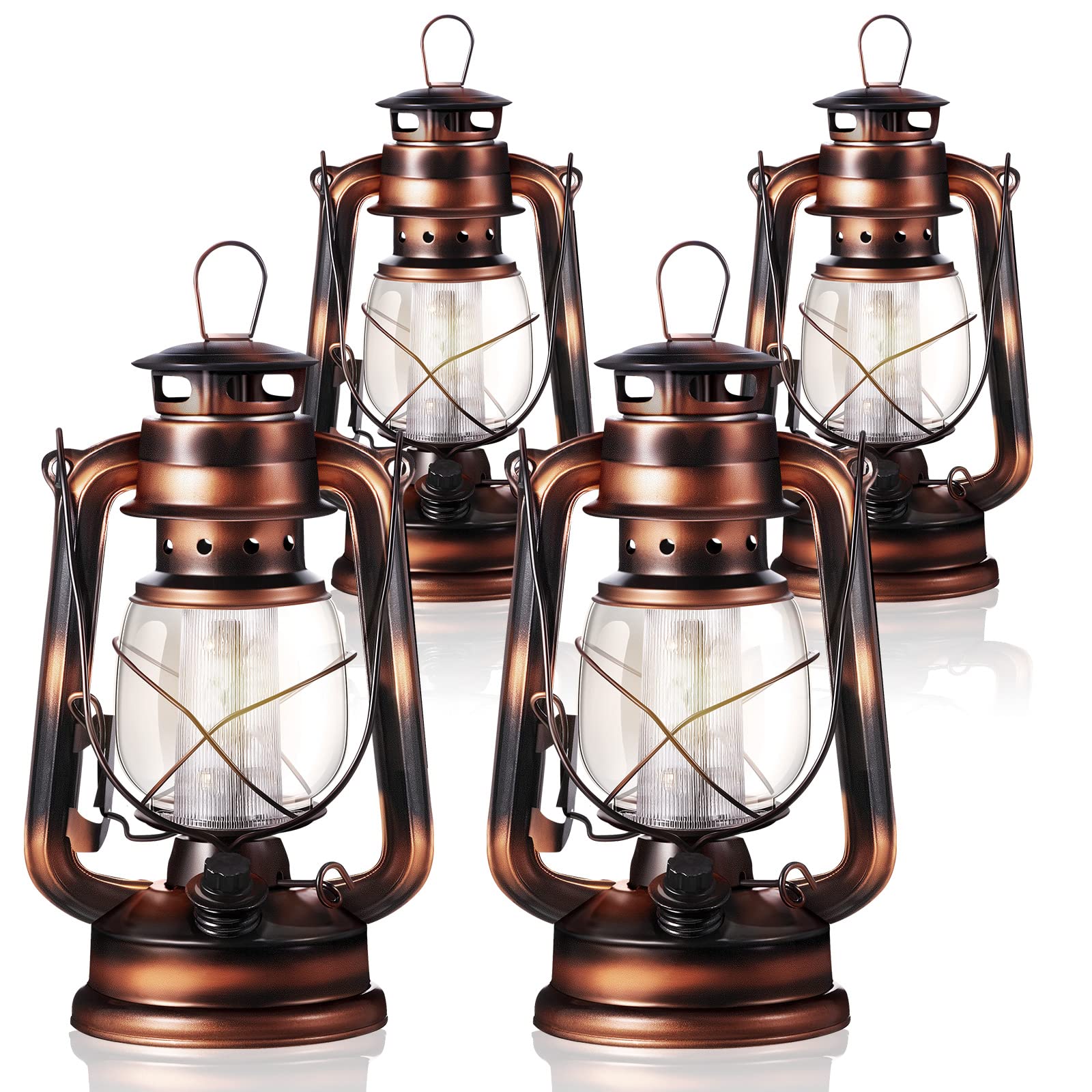 Hortsun Vintage Led Hurricane Lanterns - 4 Pack, 8 Inch, Dimmer, Battery Operated For Indoor/Outdoor Decor