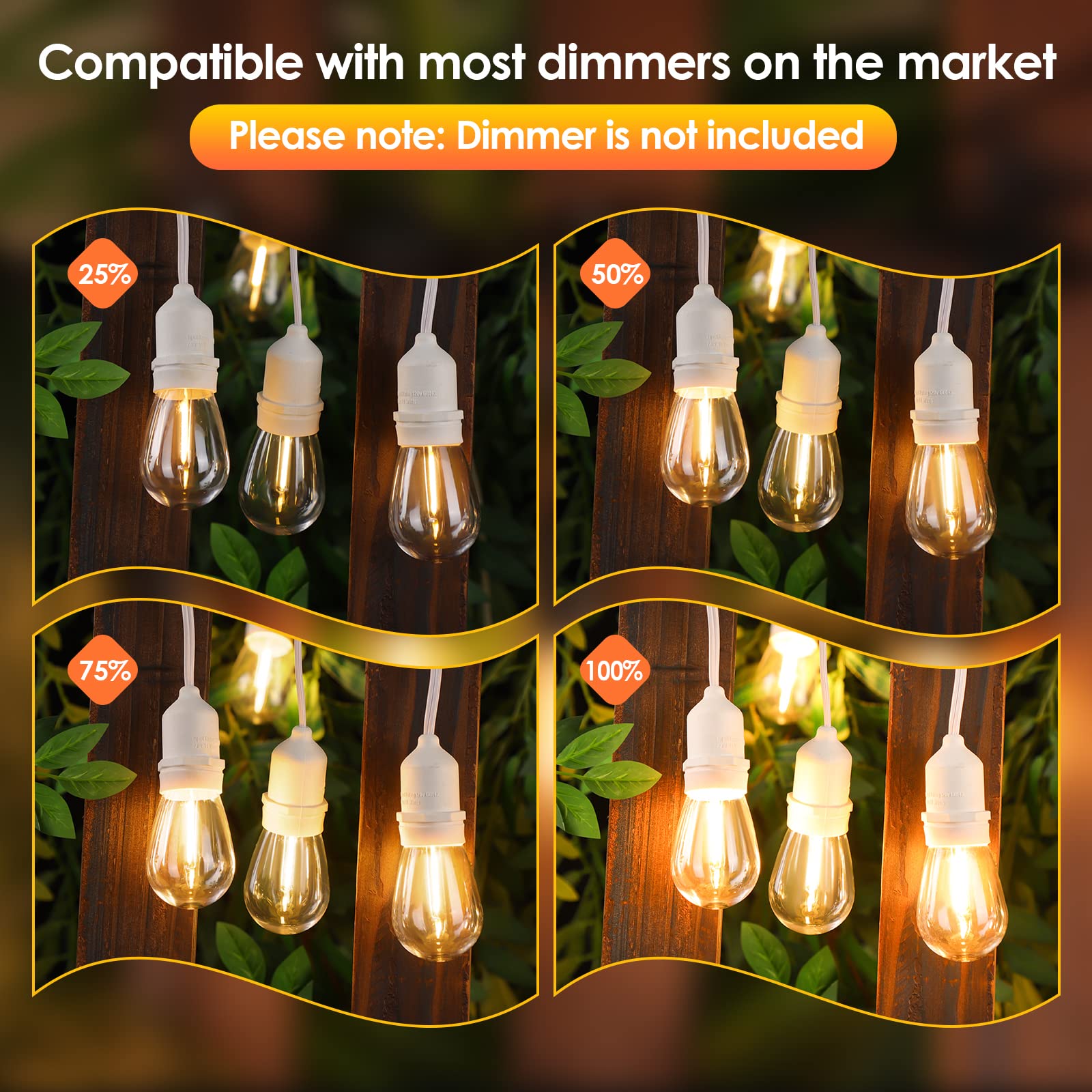 Mlambert White Cord 96Ft Outdoor String Lights With 30+3 Led Plastic Bulbs, Dimmable Waterproof Shatterproof Linkable Patio Ligh