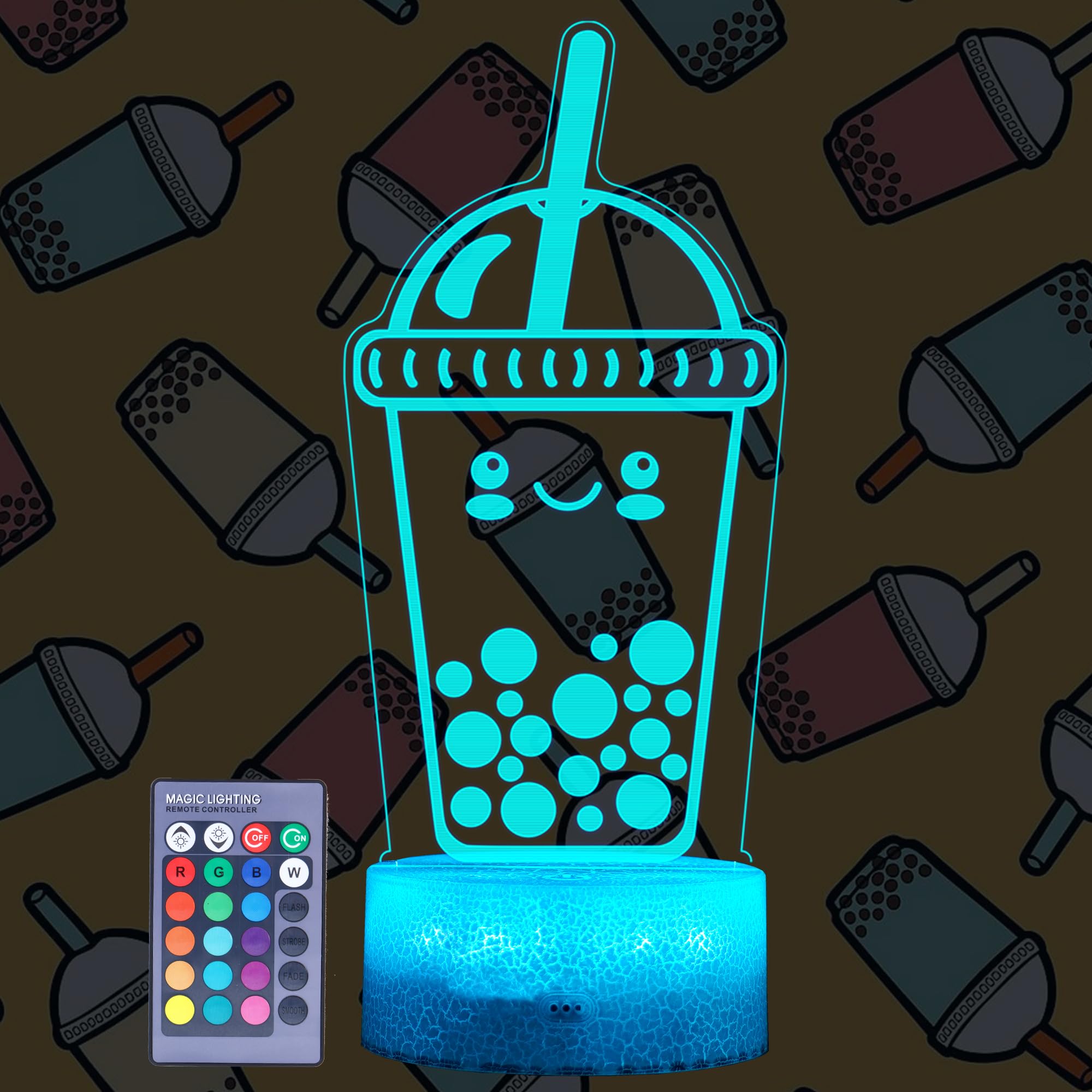 POSSHE Boba Lamp - 3D Night Light with Remote Control, 16 Color Changing, RGB Flashing Mode, Dimmable - Boba Gifts for Boys & Gi
