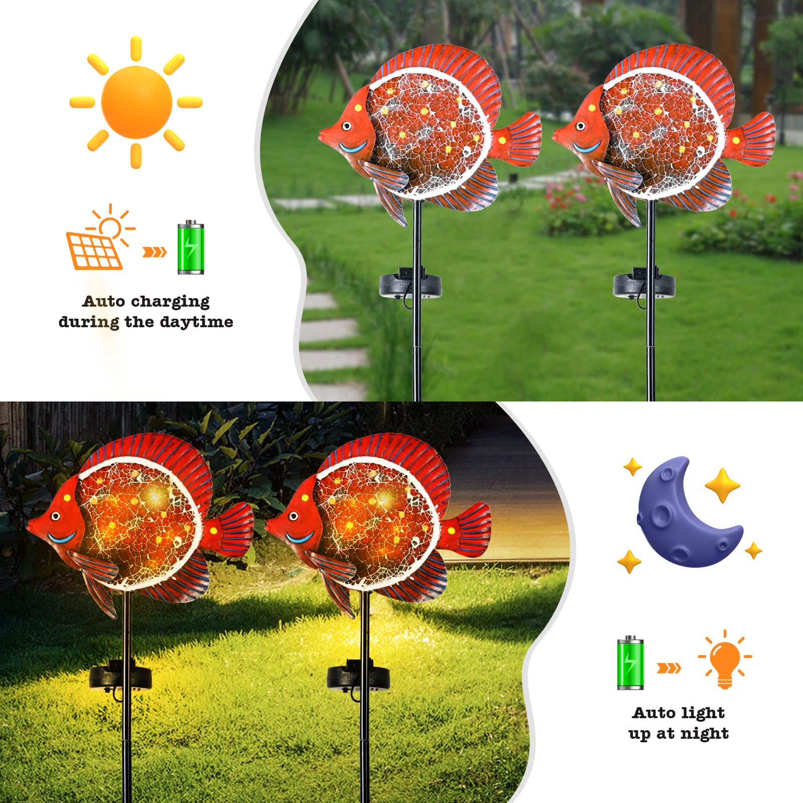 Yiosax-Solar Outdoor Lights Decorative-Yard Outdoor Decorative - Garden Stakes Clownfish Decorative Waterproof 7 Led Light Decor Ocean Beach Theme For Garden Lawn Path Yard Decoration Gift Idea