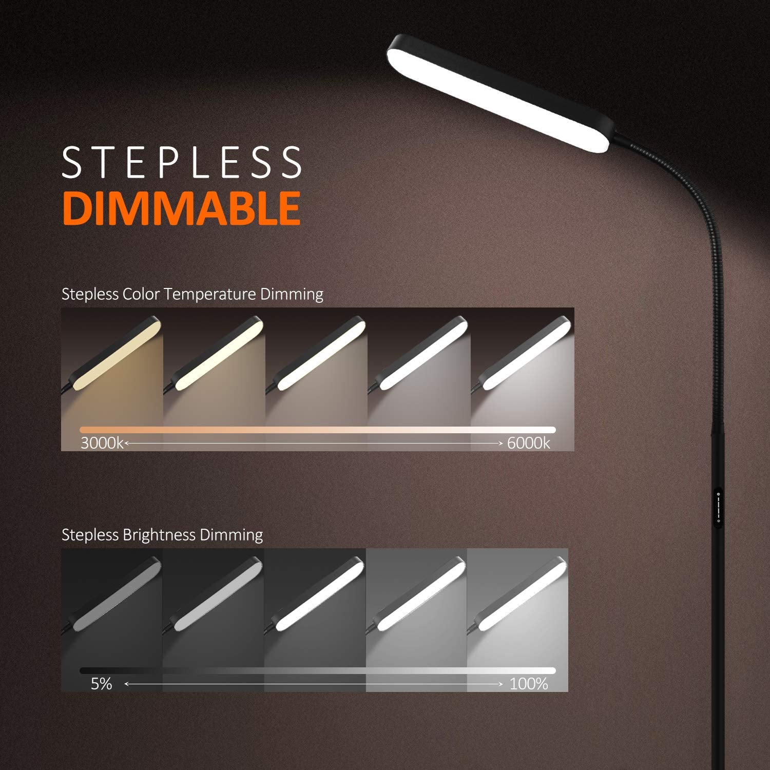 Wio-Mio 15W Led Floor Lamp, Adjustable 3000K-6000K, Remote & Touch Control, Matte Black