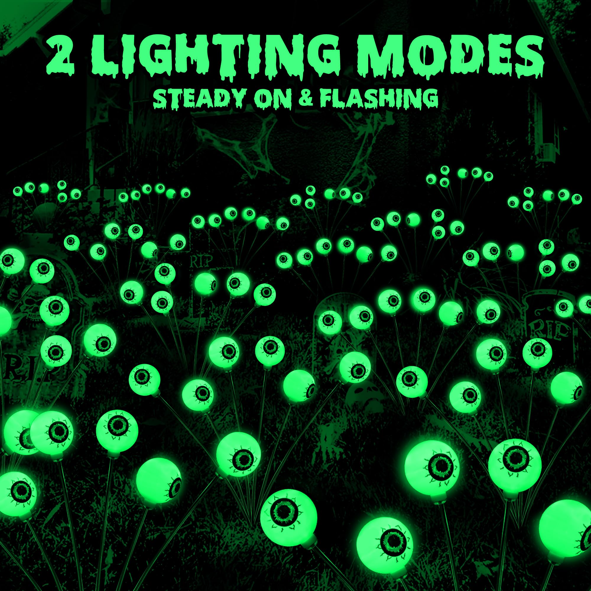 Brizlabs 4 Pack 24 Led Halloween Solar Lights  2 Modes Outdoor Halloween Eyeball Pathway Lights  Solar Spooky Walkway Light Waterproof  Green Swaying Firefly Lighting For Path Yard Garden Lawn