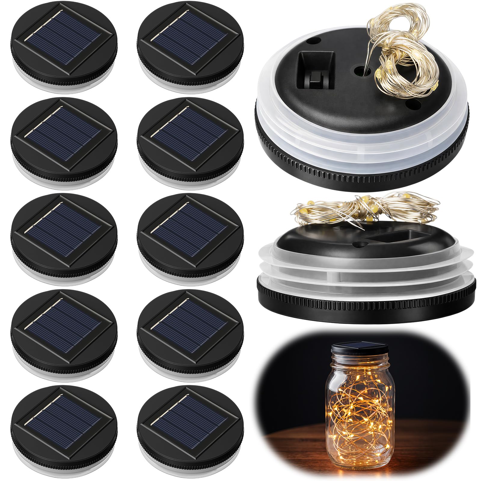 Retisee 12 Pack 3.15 Inch Warm Solar Replacement Tops with 30 LEDs, Waterproof Silicone Lid, Fairy String Lights for Outdoor Gar