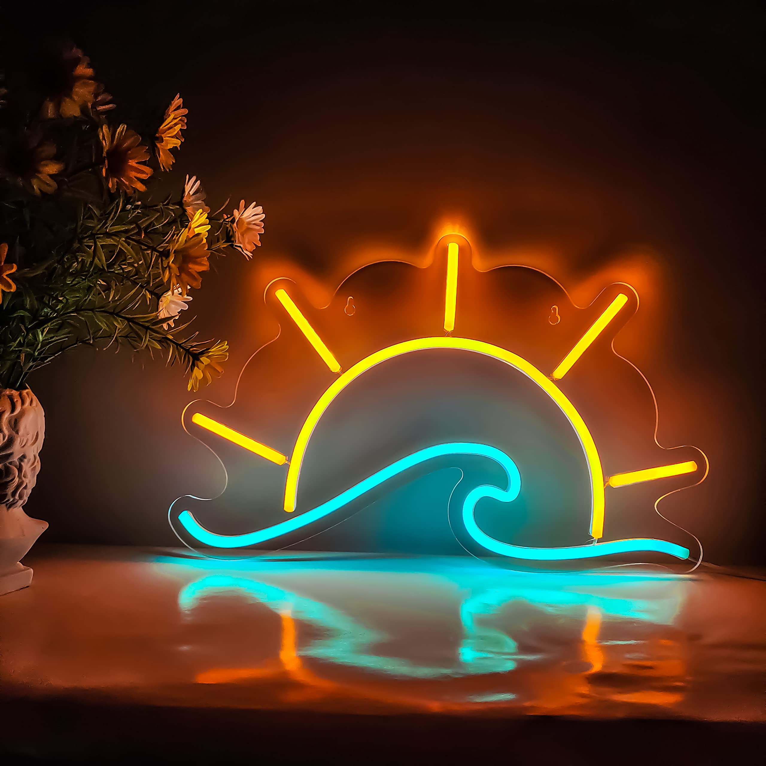 JIARODEY Neon Sign - Sunset Sunrise Wave Light for Wall Decor - 15.7x9.4in - Yellow + Ice Blue - Model: sunsea