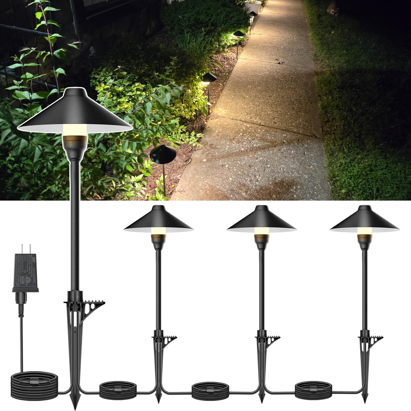 Neymlya Low Voltage Pathway Lights With Timer  Plug In Landscape Path Lights 4H/6H/8H Timing  3000K Led Landscape Lighting Ip65 Waterproof Etl Listed  Set Of 4 Lights Total 12W  Non-Hardwired