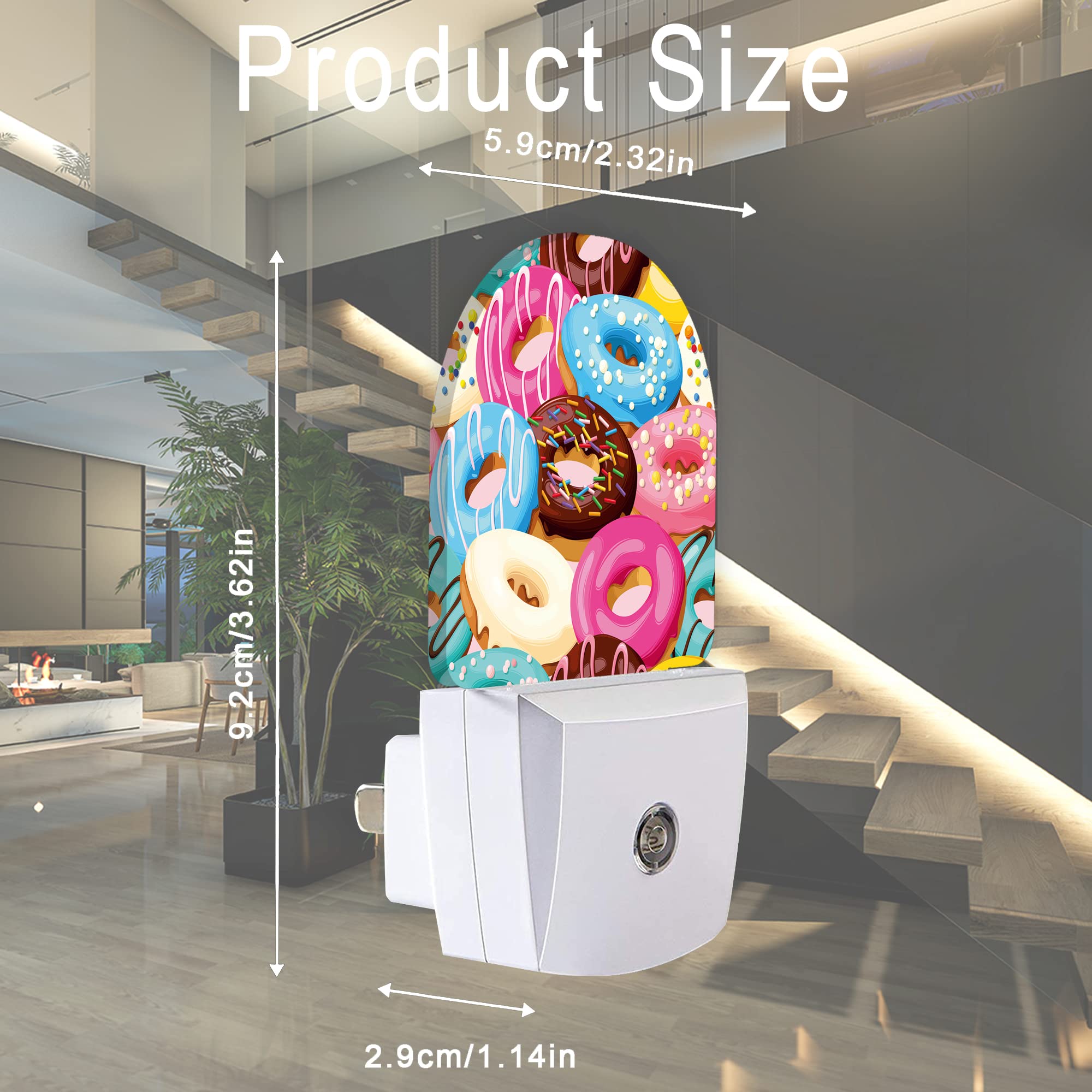 Aowula Colorful Donuts Night Light,Plug-In Wall Led Night Lights Decor For Boys Girls Room,Dusk To Dawn Sensor Wall Lamp For Sta