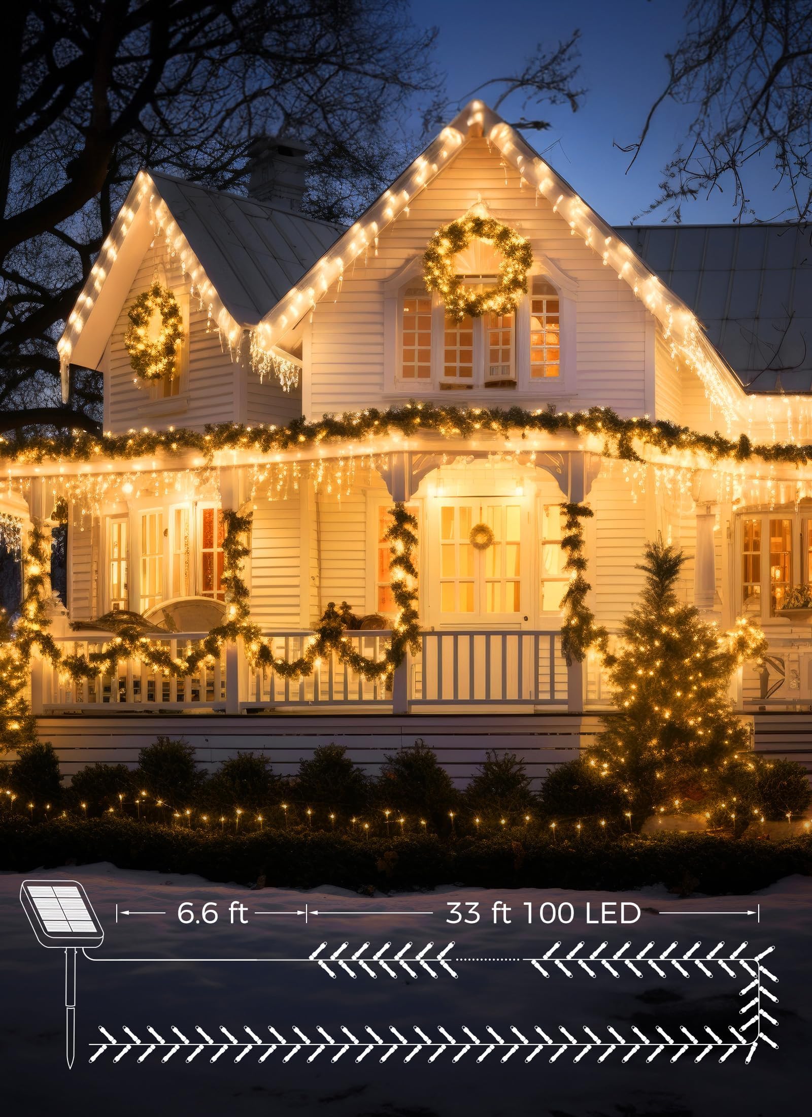 Solar String Lights For Outside  2-Pack 200Led 78Ft Total Solar Lights Outdoor Ip65 Waterproof Solar Powered Lights With 8 Lighting Modes For Party Garden Yard Holiday Tree Decoration  Warm White