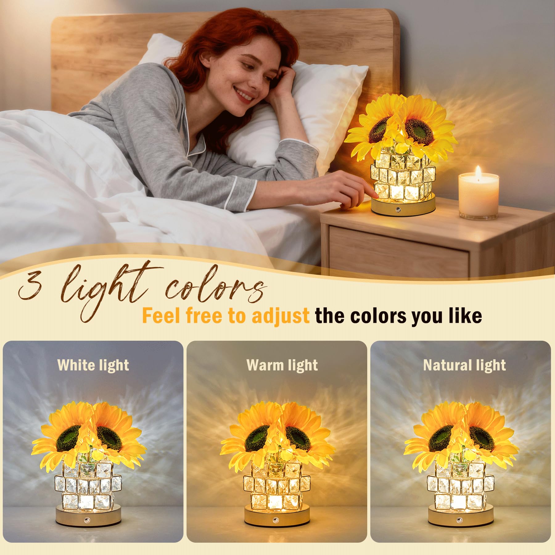Nuunuy Sunflower Lamp Gifts For Women - Unique Flower Light For Mom  Wife  Daughter  Teacher  Friends - Mother? Day  Valentine?  Christmas  Birthday Gifts - Bedroom  Office  Restaurant Decor