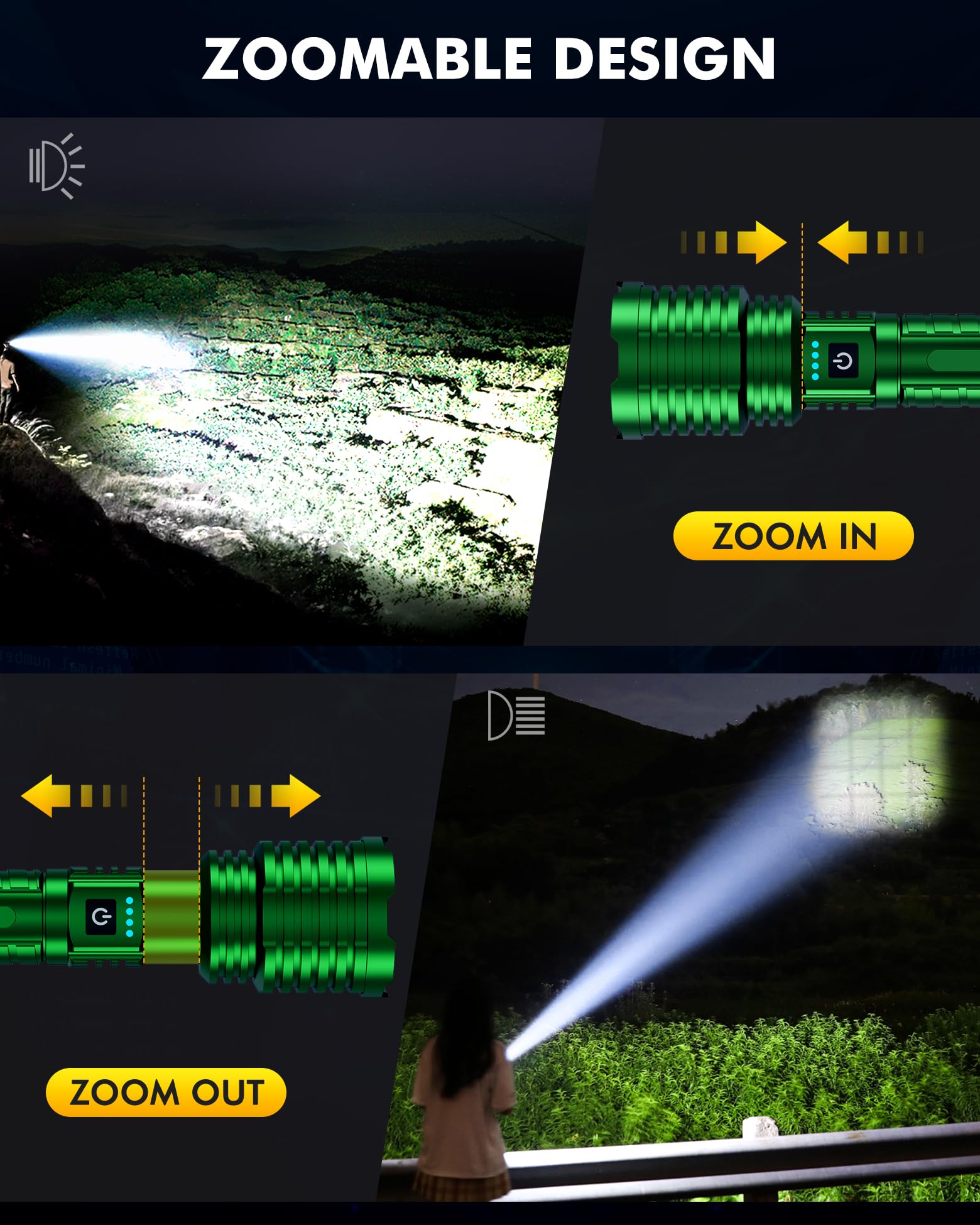 Super Bright Flashlight 1800000 High Lumens, Led Rechargeable Flashlights Powered By Battery, Handheld Waterproof Tactical Flash