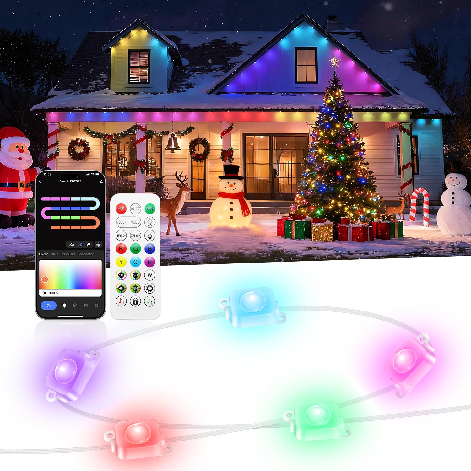 lemonlovely Permanent Outdoor Lights for House -Eaves Lights 50FT with 25 IC+RGBCW LED IP67 Waterproof, Smart Outside LED Christ