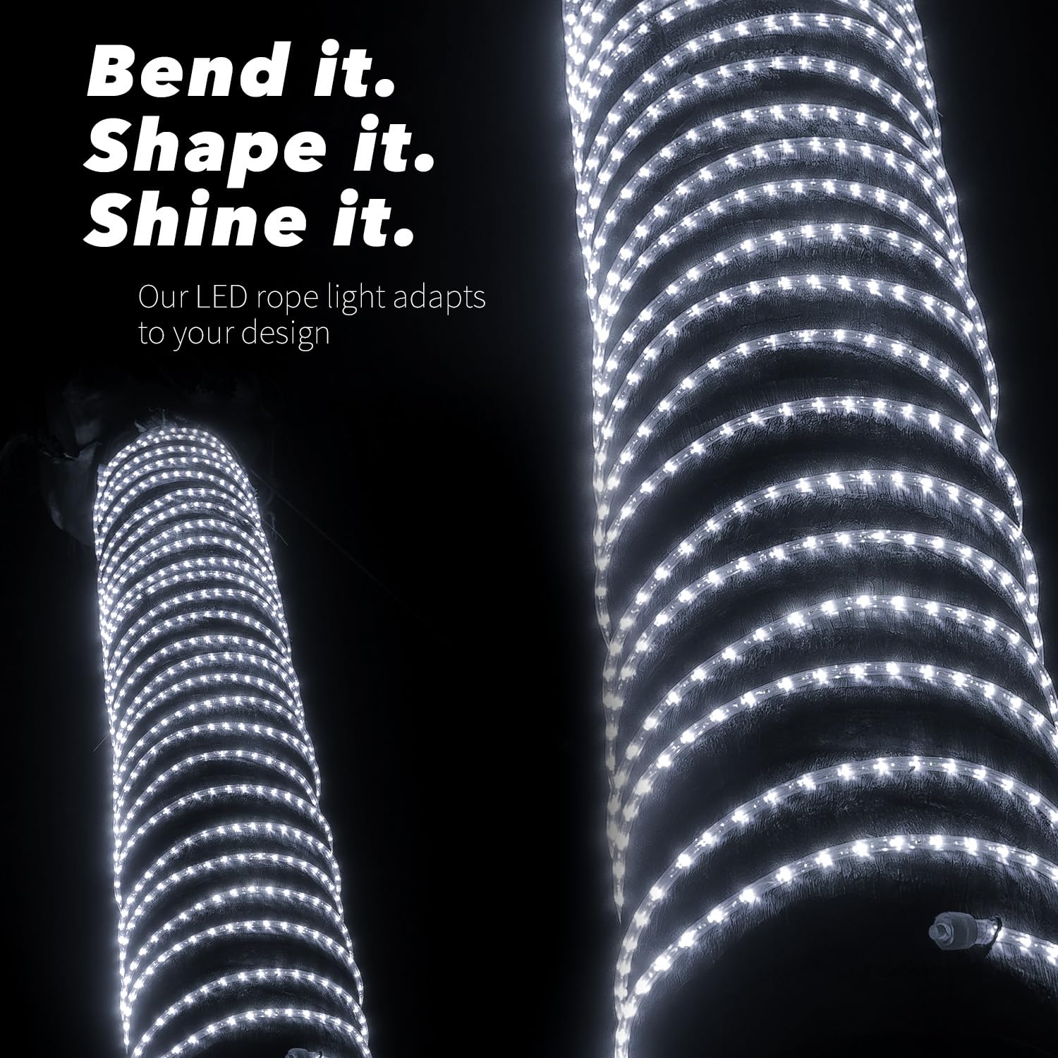 Wyzworks 576Leds 50Ft Led Outside Rope Lights, Outdoor Etl Certified Waterproof Permanent 360 Degree Light Emitting, Flexible Tube, Connectable, Christmas Palm Tree Exterior Landscape, Cool White