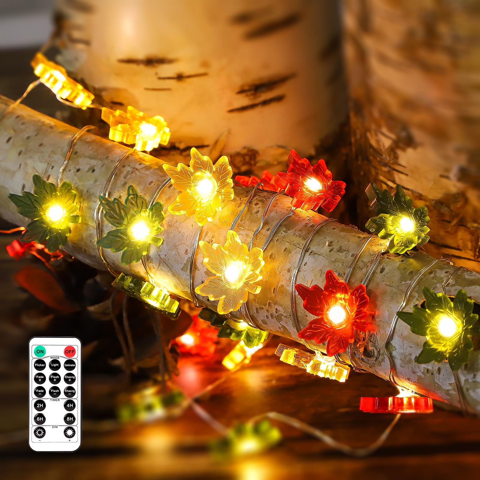 Impress Life Decorating String Lights, 10Ft 40Led Maple Leaf Fairy Light, Battery & Usb Operated With Remote For Harvest, Seasonal Ornaments, Porch, Garlands, Centerpiece Decorations