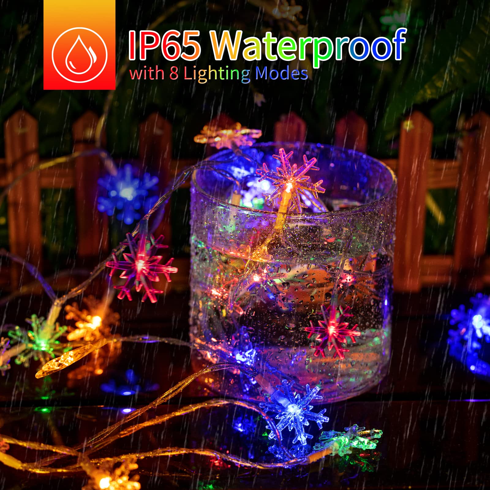 Brightown Solar Christmas Snowflake String Lights 100 LED Outdoor Waterproof Multicolor Fairy Lights 39 FT with 8 Lighting Modes