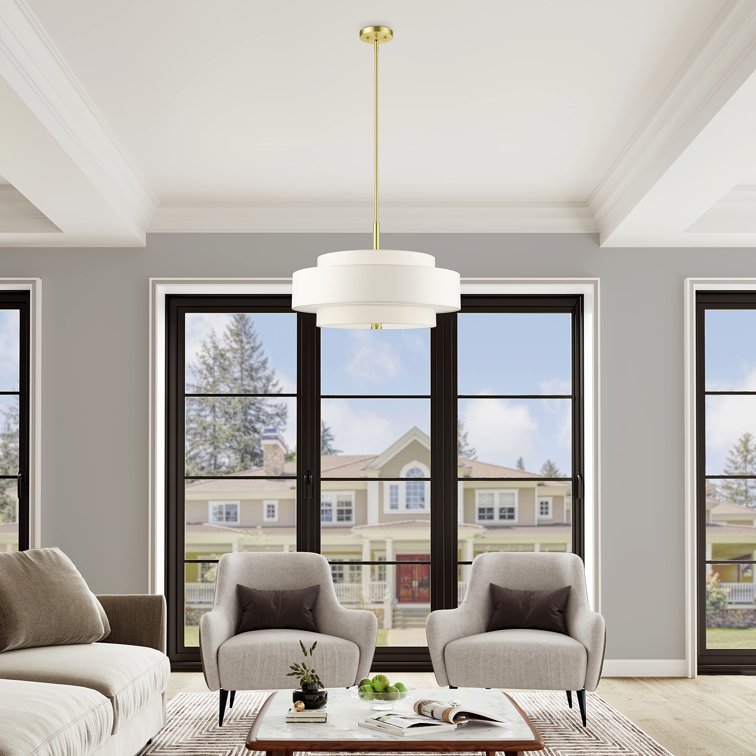Livex Lighting 50875-12 Meridian 5 Light Chandelier, Satin Brass, 24 X 24 X 53