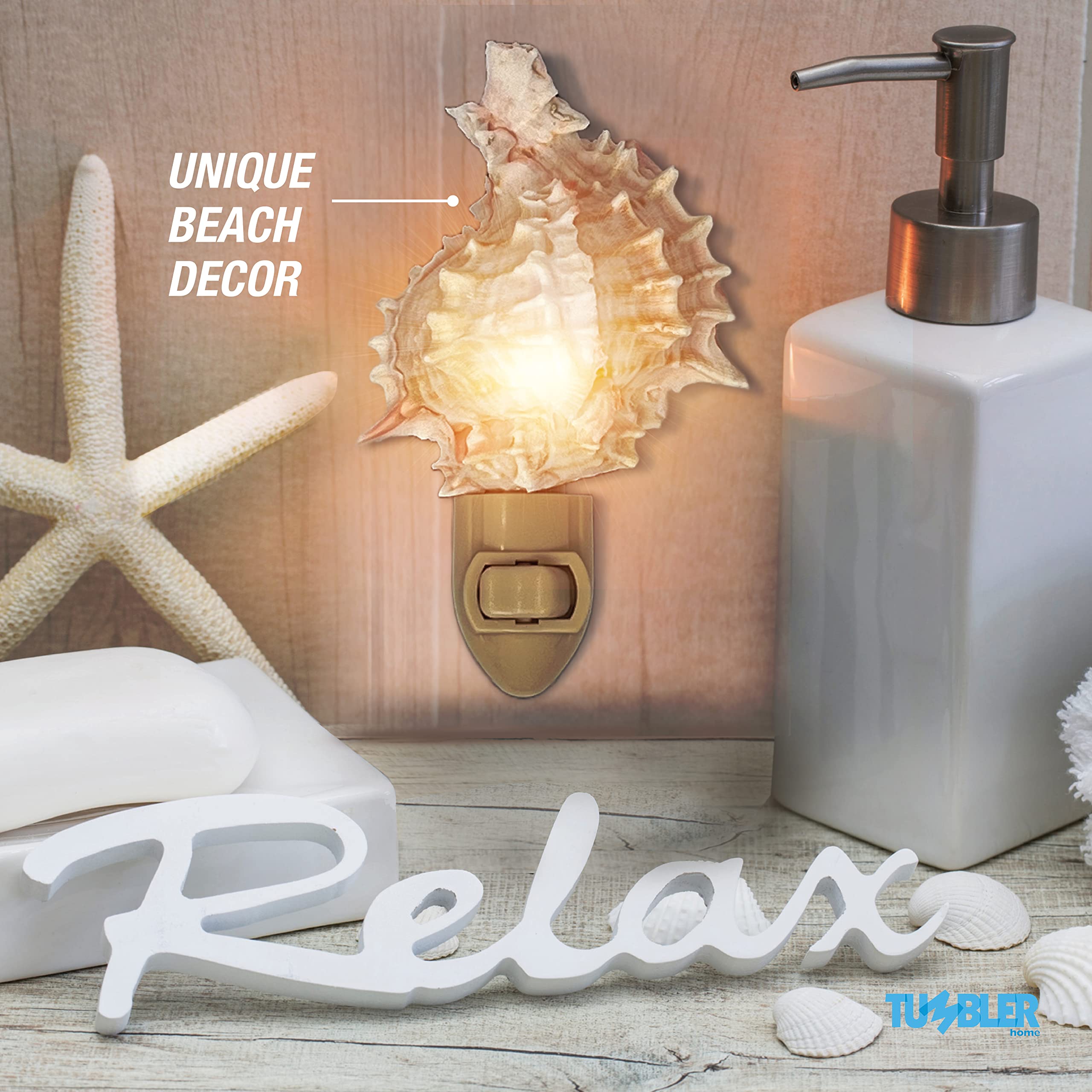 Tumbler Home Seashell Night Light, Murex Pink, Coastal Décor, Model DCR-NTL-MUREX-PINK