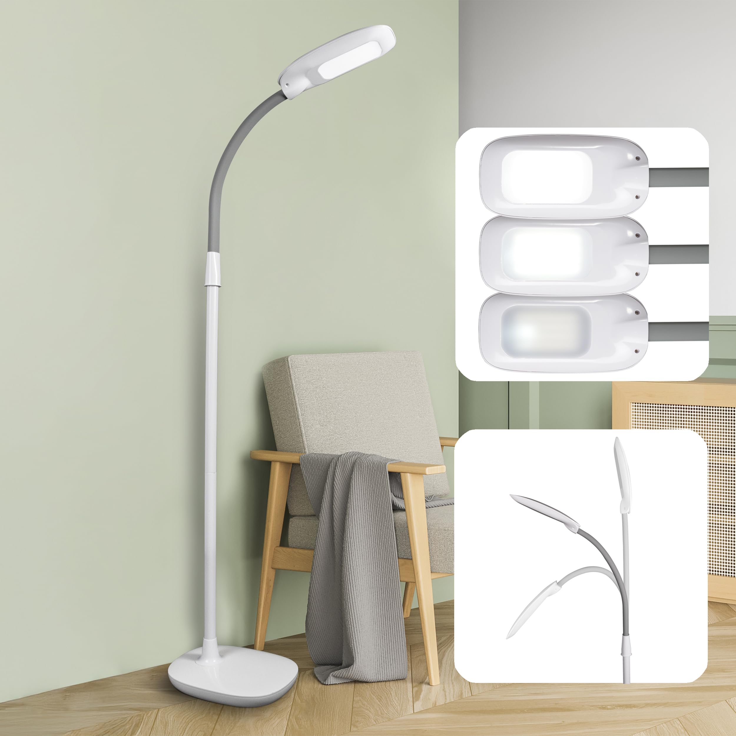OttLite LED Floor Lamp Adjustable Height with ClearSun LED Technology - Touch Controls & 3 Brightness Settings, Natural Lighting