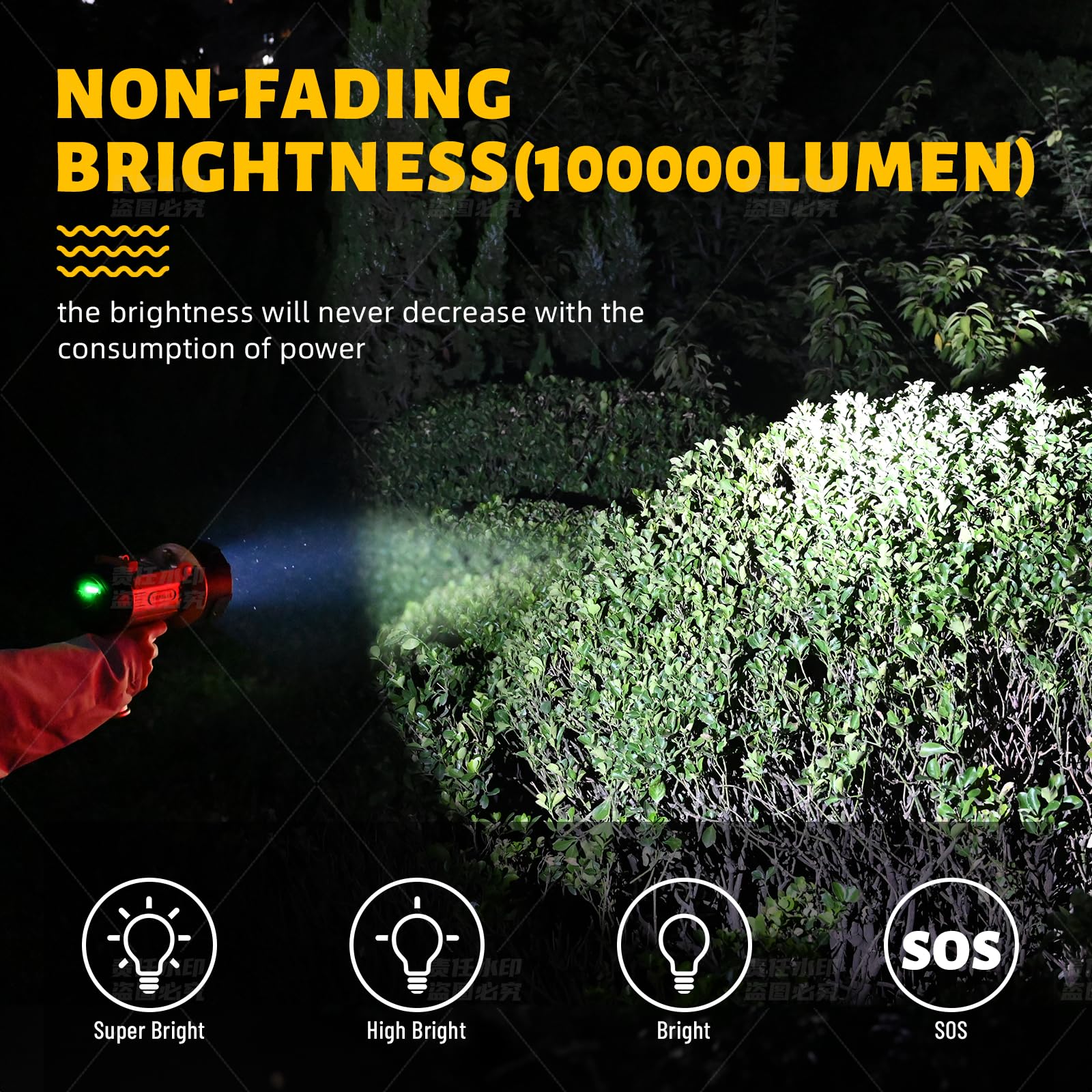 YIERBLUE Rechargeable Spotlight 200000 Lumens 18W Waterproof Handheld Flashlight, 10000mAh Battery, Small, Orange, Model yiff-03