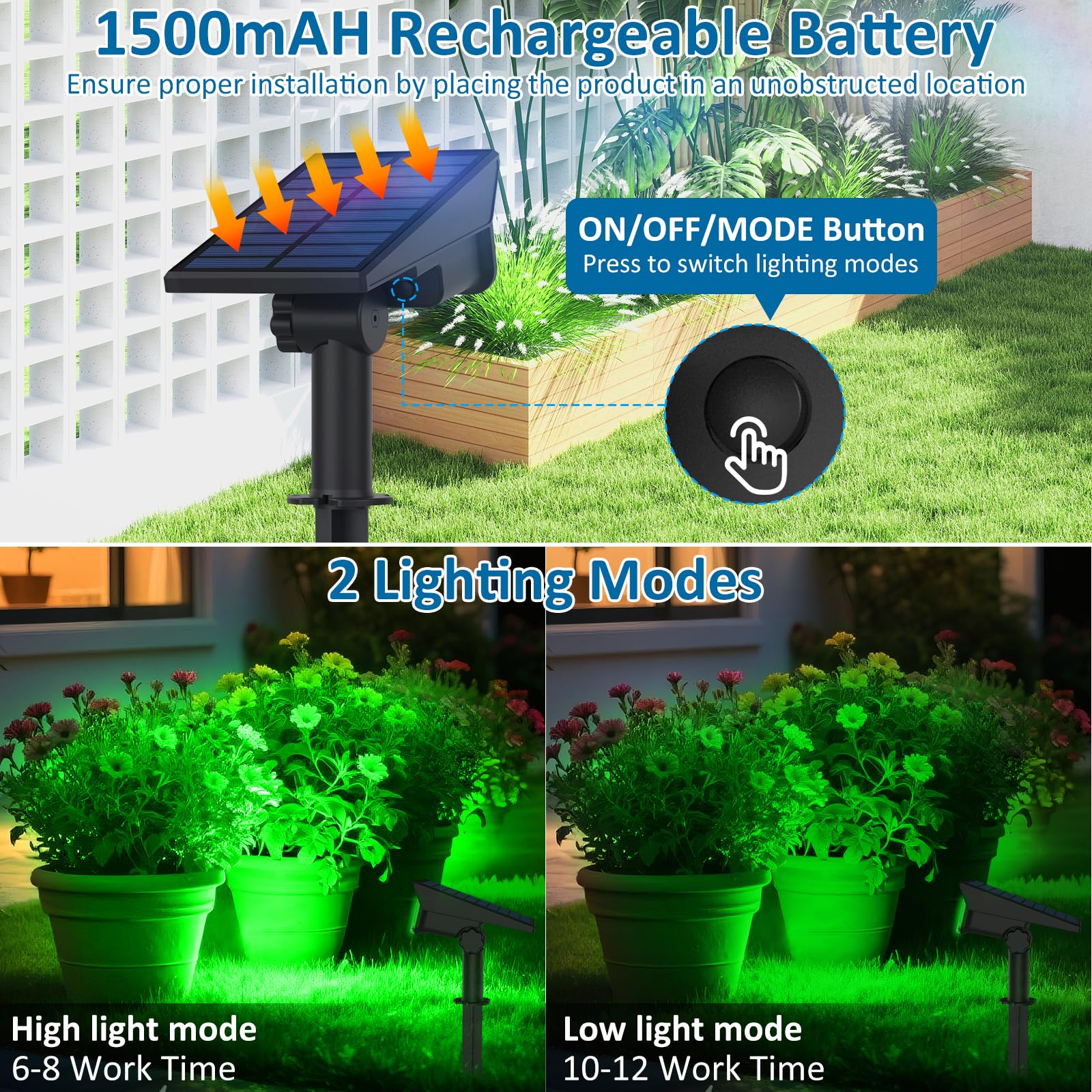 T-SUNUS Green Solar Spot Lights Outdoor, Waterproof IP65, Dusk to Dawn, 4 Pack