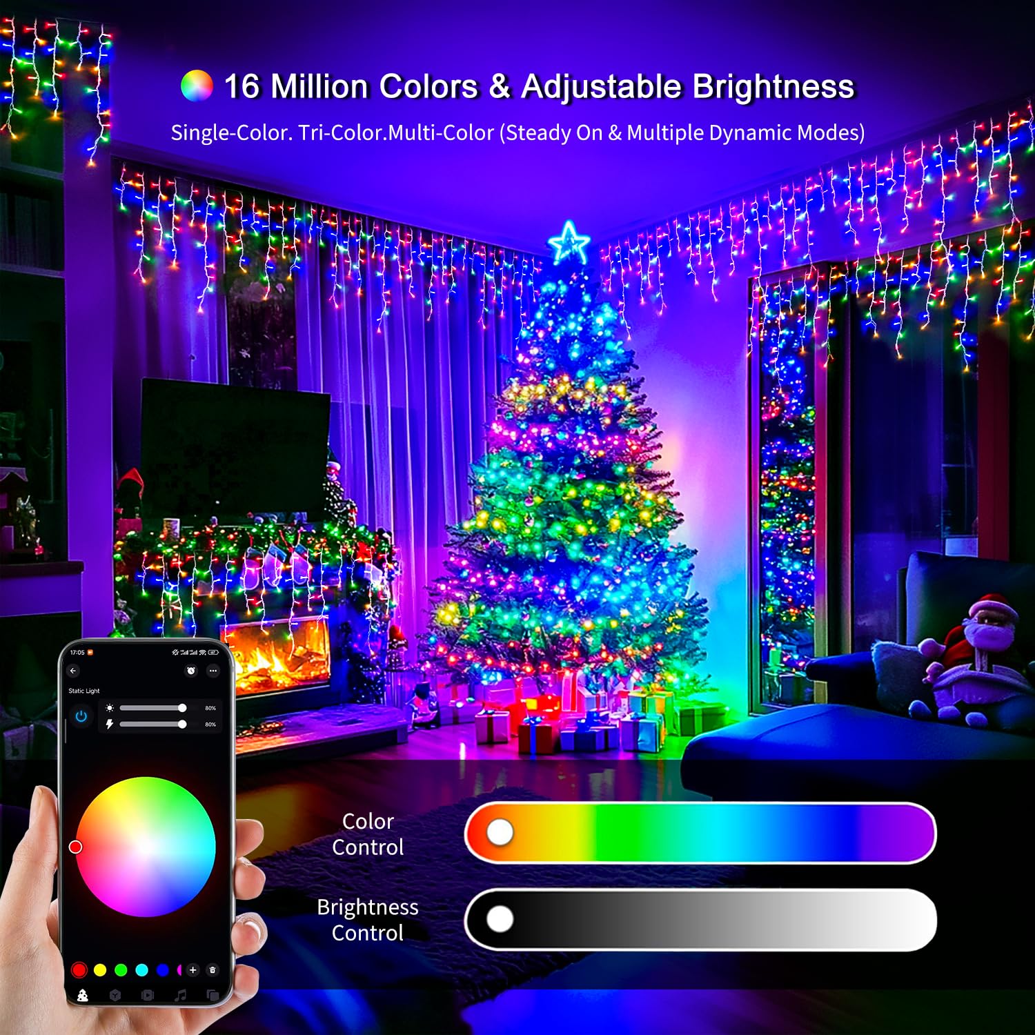 JMEXSUSS 400 LED RGB Icicle Lights - Color Changing, Plug-in for Indoor/Outdoor Use, 42.6FT Length