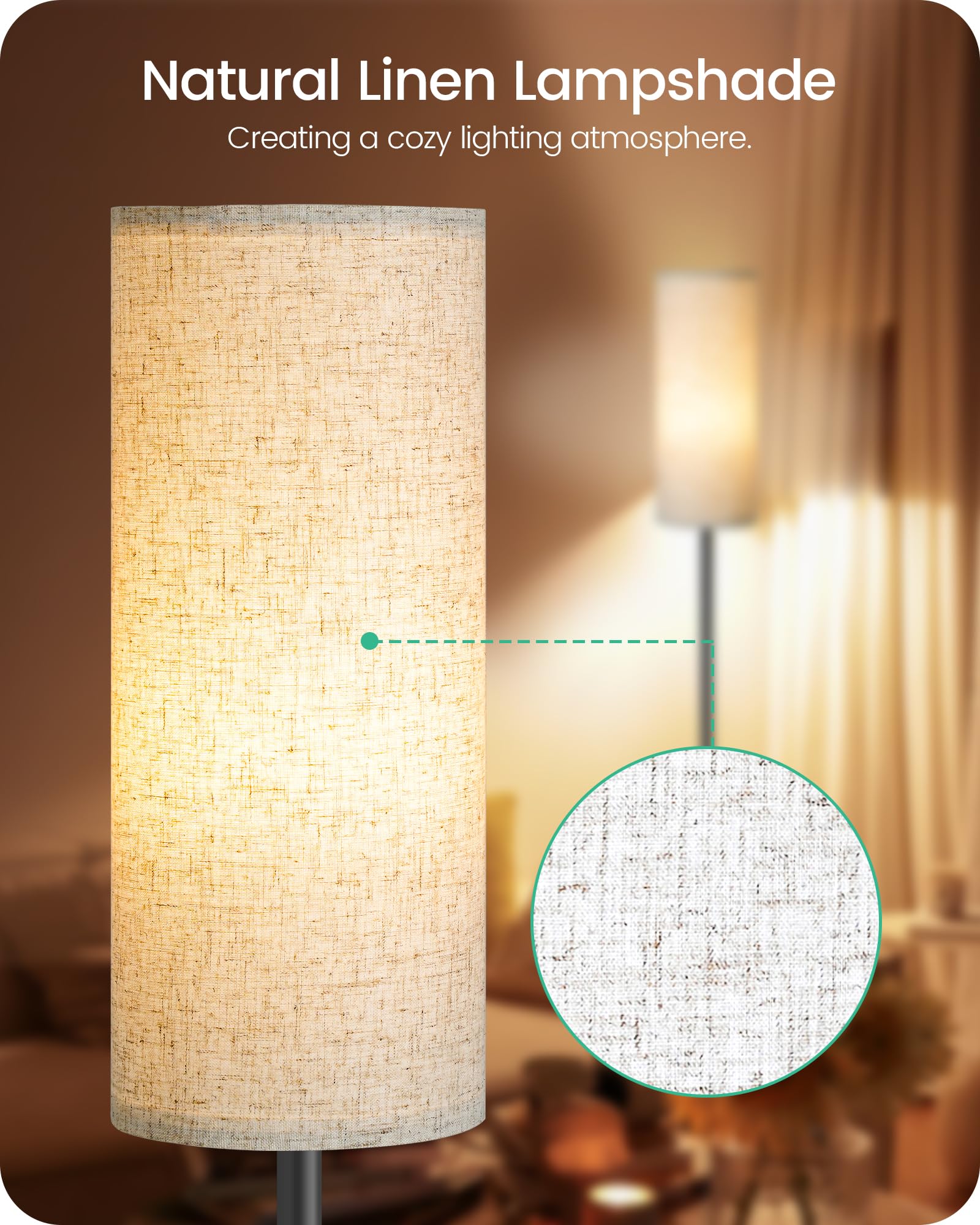 Goebleson Dimmable Floor Lamp With Remote, 66'' Linen Shade, 10W Led Bulb, Black & Beige