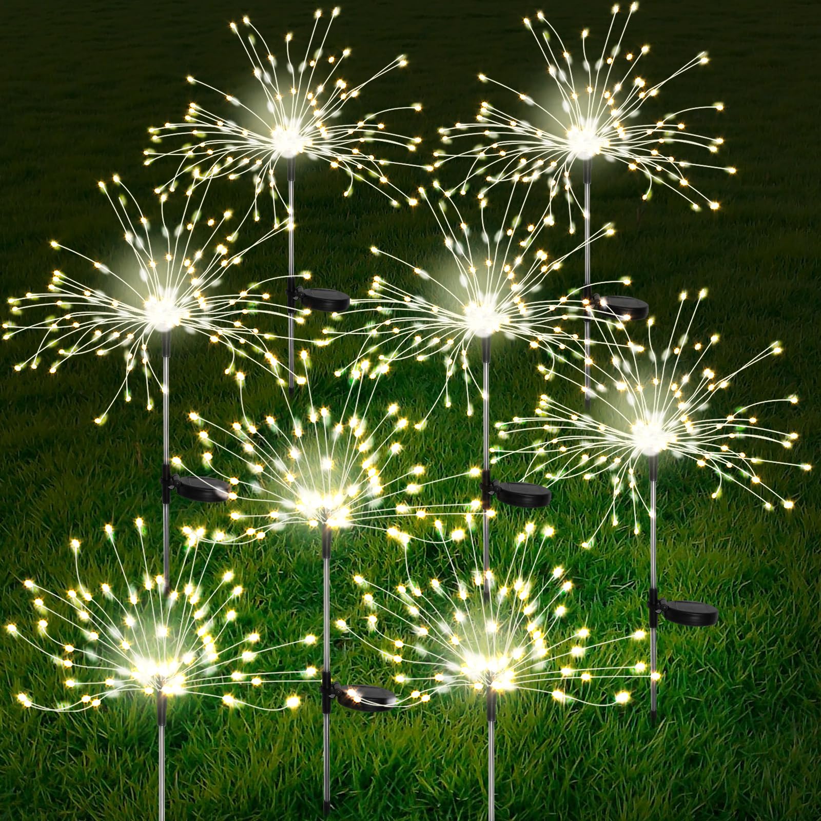 FOOING 8 Pcs Solar Garden Lights Solar Firework Lights, 200 LED Solar Powered String Light 2 Modes Twinkling Solar Lights for Ou