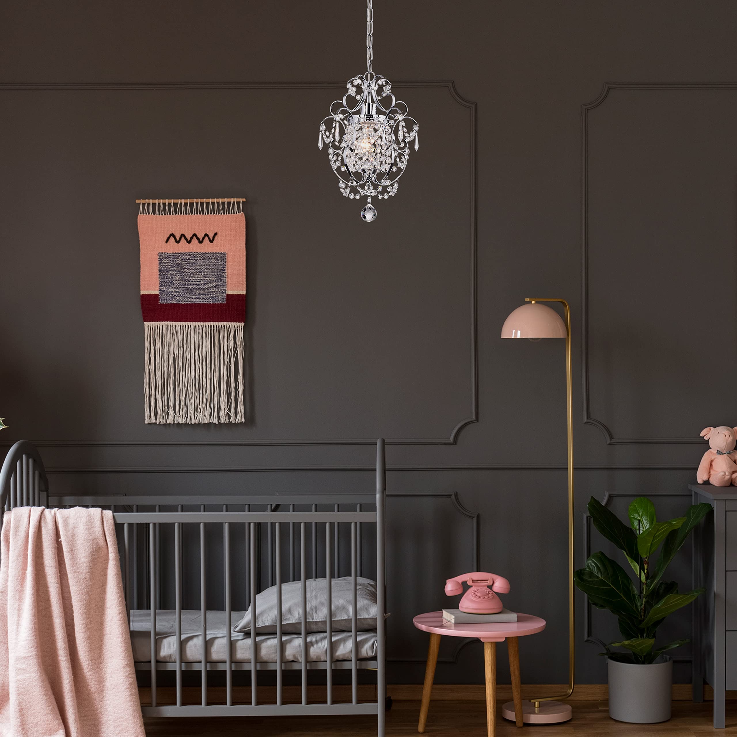 Edvivi Amorette Mini Chandelier, 1 Light Modern Ceiling Fixture, Chrome Metal, Adjustable for Bedroom, Closet, Kitchen Island, Model EPC501CH