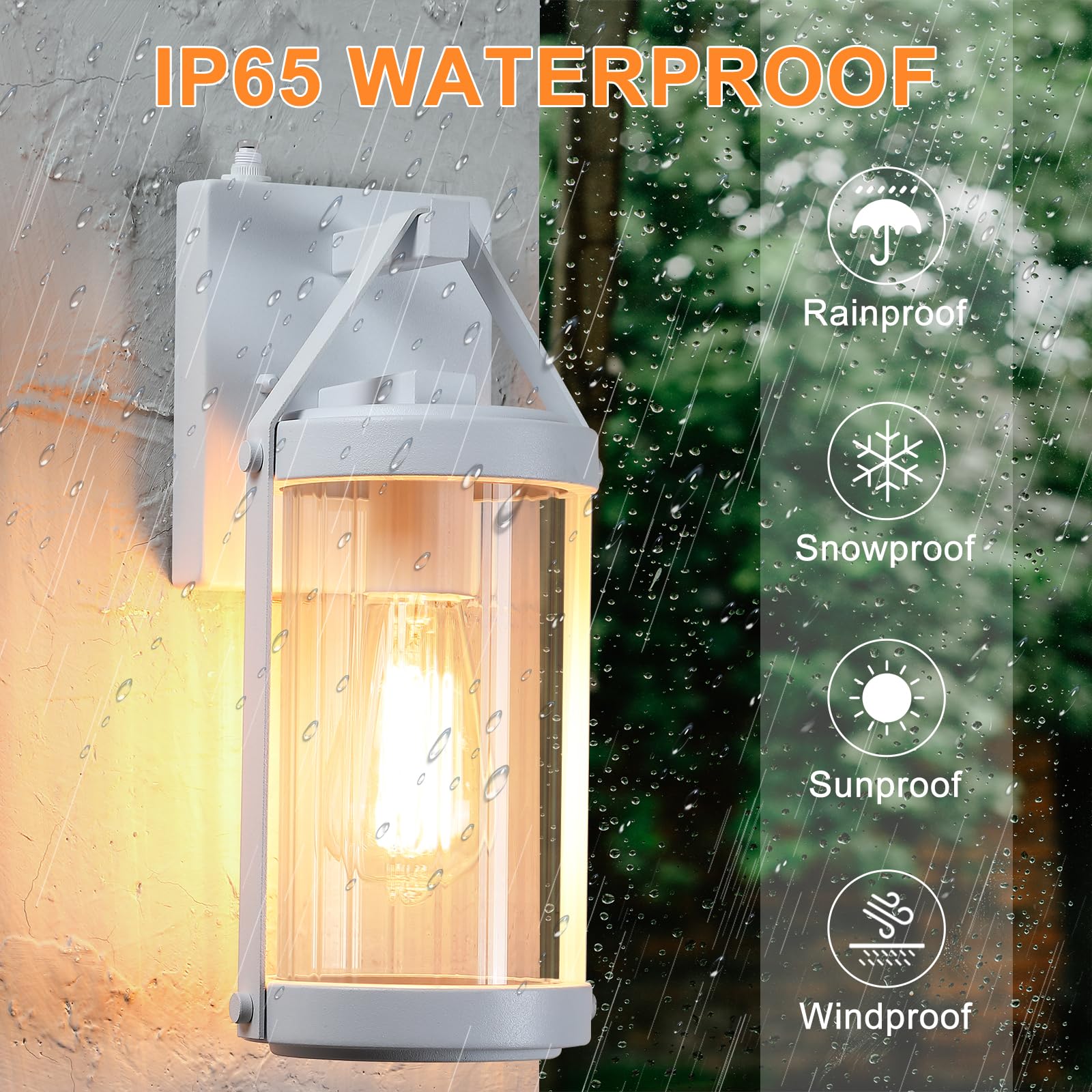 Lonedruid Dusk To Dawn Sensor Outdoor Wall Sconce Lighting White Exterior Porch Lantern Modern Outside Garage Light Fixtures Wat