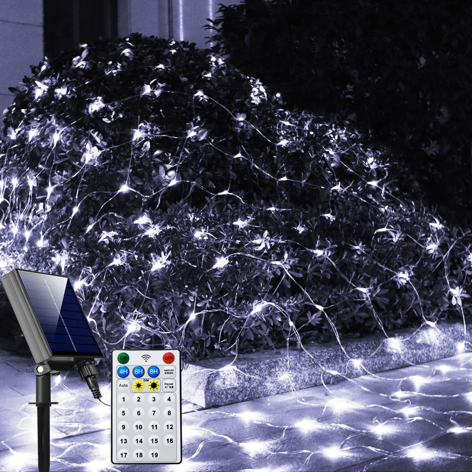 Solar Net Lights Outdoor Mesh Lights White, 200 LED Net Lights Christmas, Waterproof 19 Modes Timer Tree Wrap Lights for Fence, 