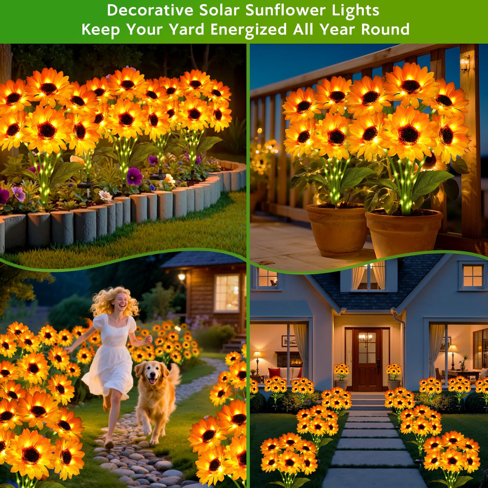 Solar Sunflower Lights Outdoor Garden Decor  Solar Flowers Lights With 18 Sunflowers  Waterproof Fall Decor Stake Decorative Light Auto On/Off For Garden Yard Patio Backyard  Gift For Women (3 Pack)
