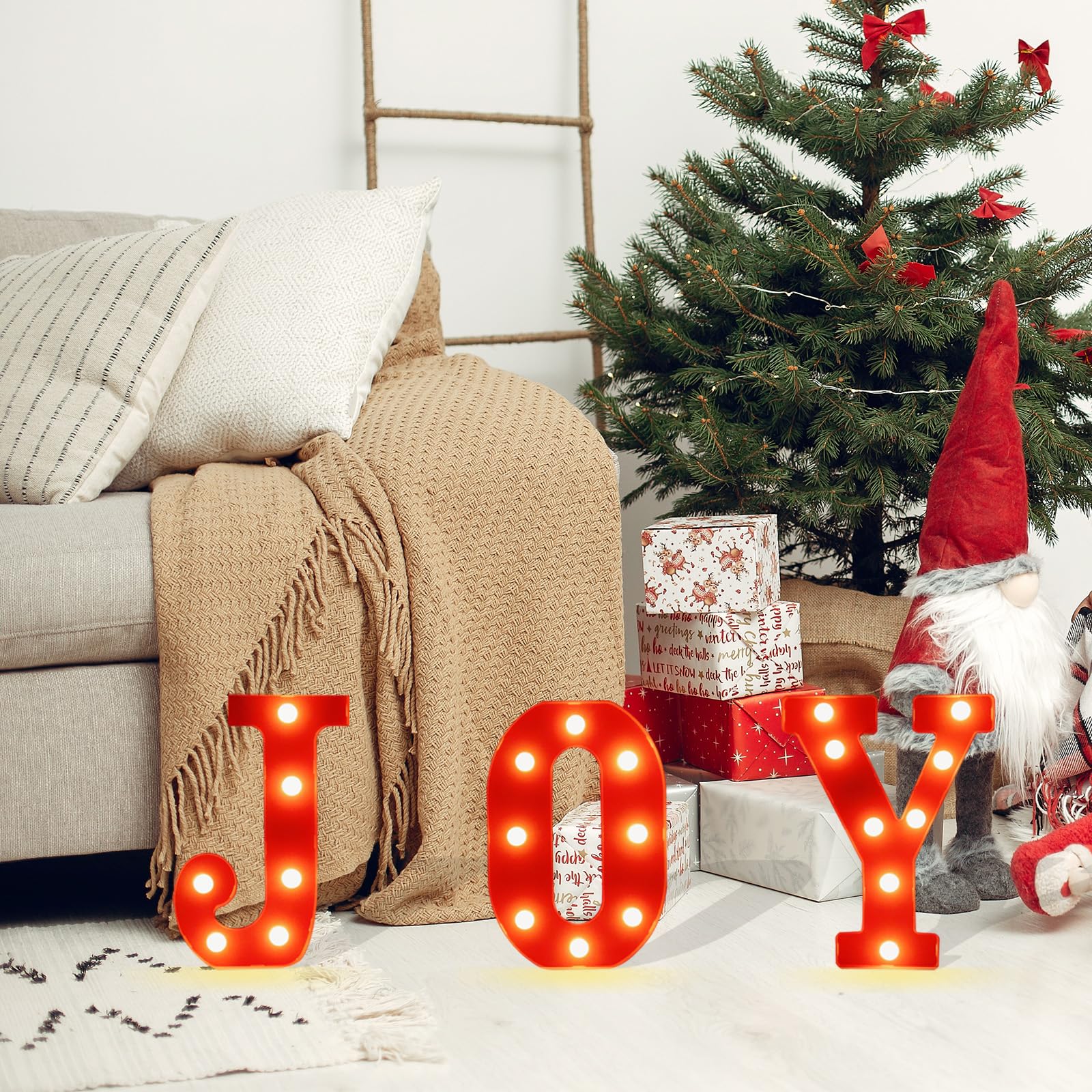 CESOF Marquee LED Letter Lights - Christmas Decorations, Red, Battery Powered, 3 Pcs, for Home, Bedroom, Mantle, Fireplace, Wall Decor