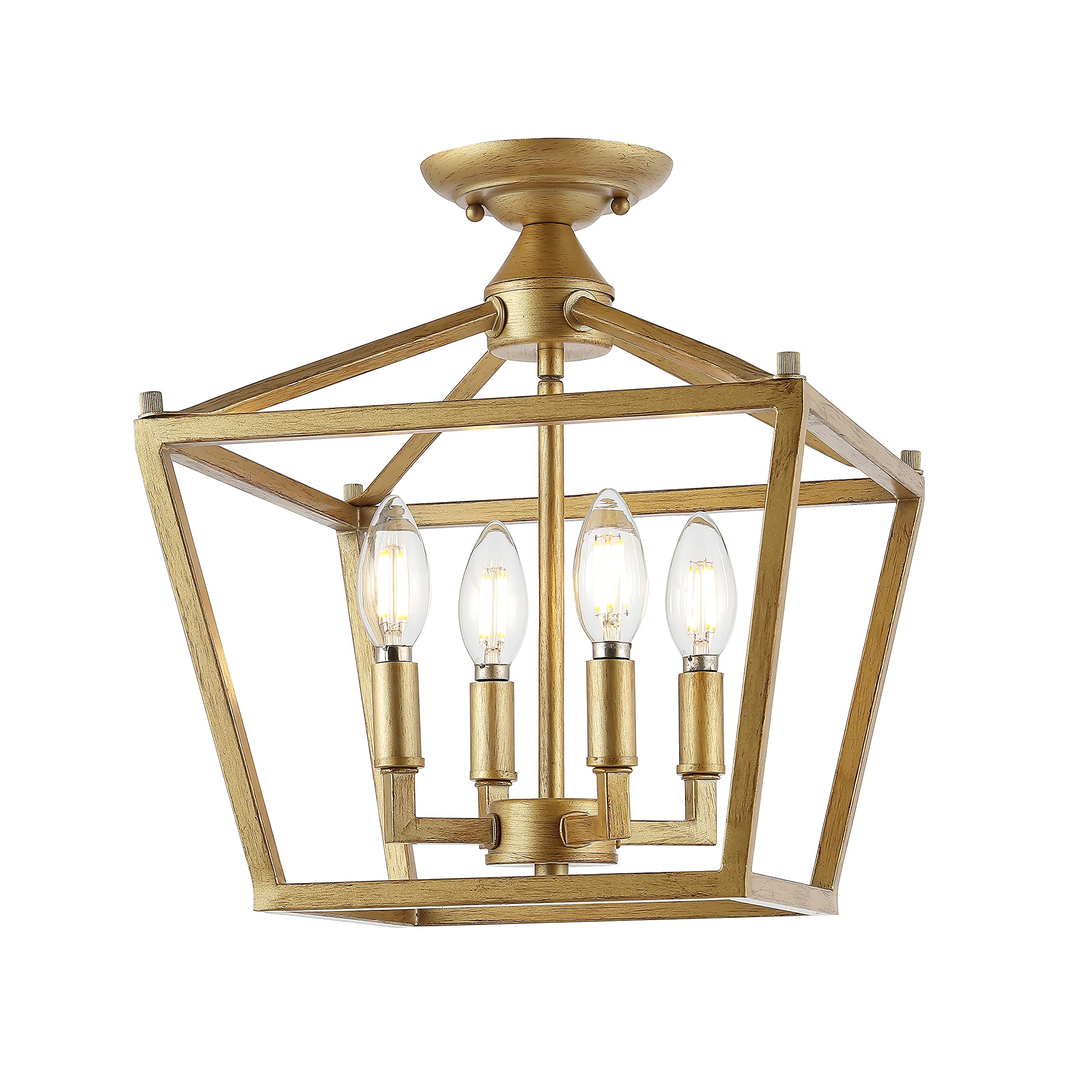 JONATHAN Y JYL7610B Plains Mini Lantern 12" 4-Light Iron Modern Farmhouse LED Flush Mount, Rustic, Industrial, Dimmable, 2700K Cozy Warm Light Kitchen, Hallway, Bathroom, Stairwell, Brass Gold