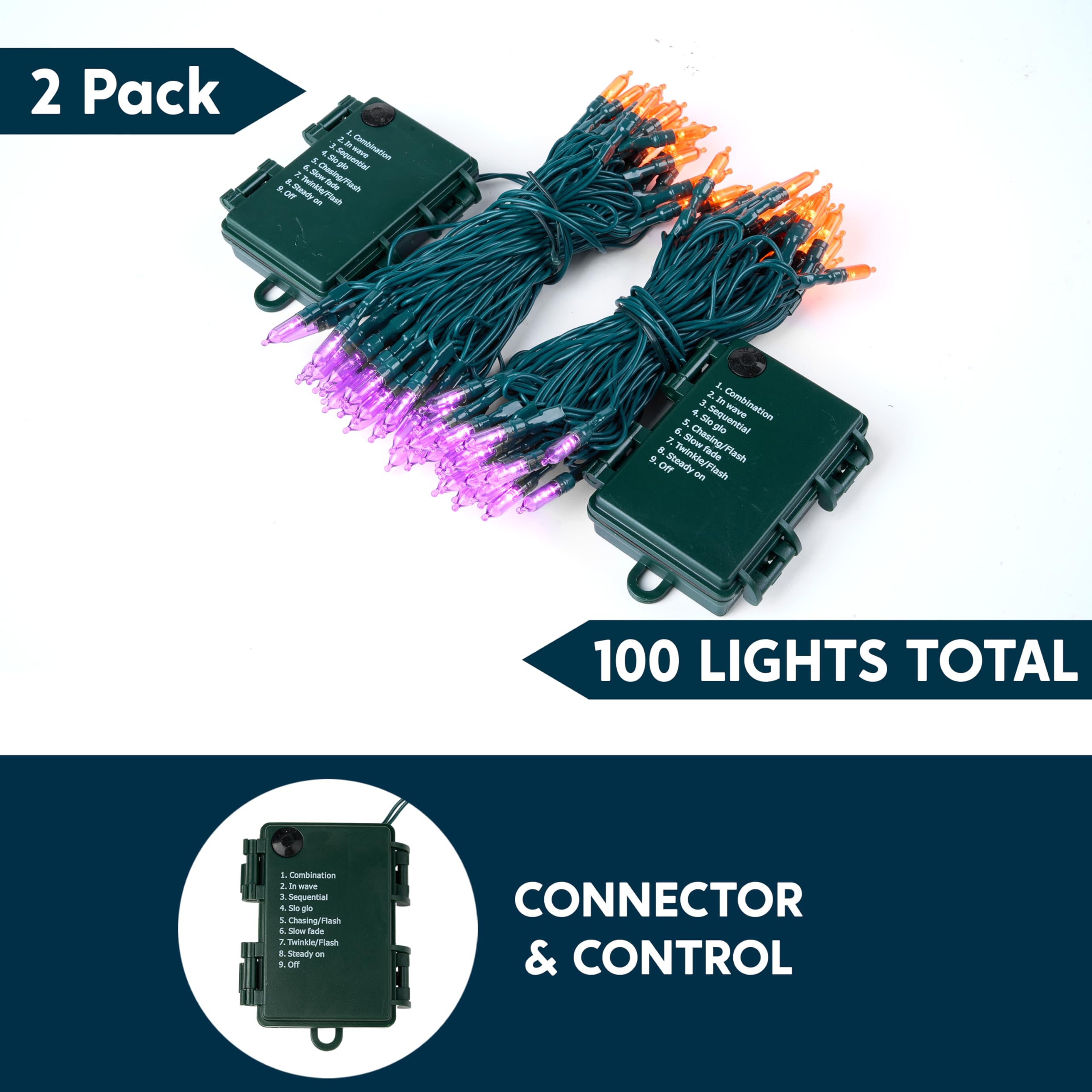 Joiedomi LED Christmas Lights, 32.6FT Battery Operated, 8 Modes, 2?50ct, Orange&Purple, Model JOI-LH-31146, Plastic Material