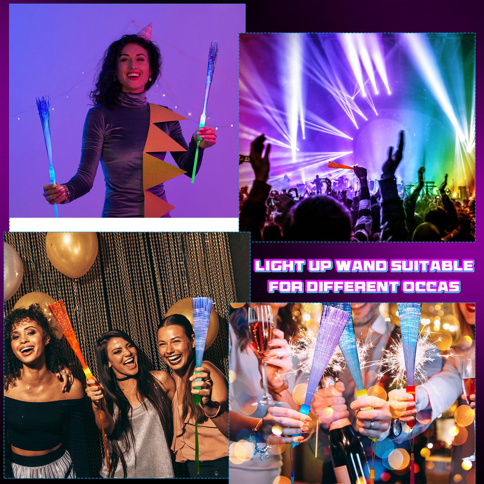Kasyat 10 Pieces Fiber Optic Wand Light up Glow Stick LED Colorful Flashing Wands for Wedding, Halloween, Christmas Neon Party F