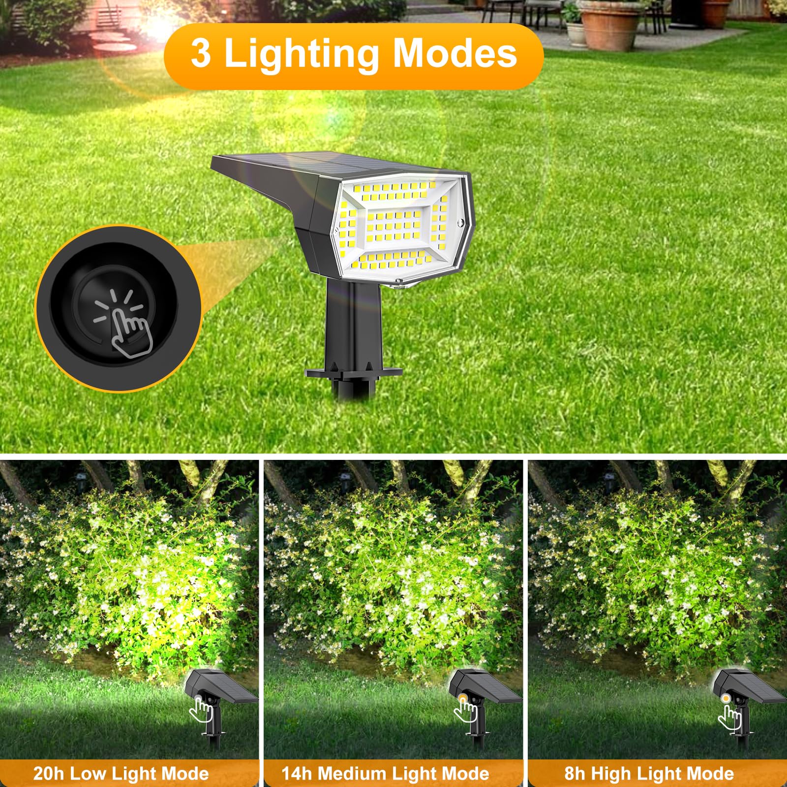 Fabrito 72 Leds Solar Spot Lights Outdoor Waterproof, 3 Modes Landscape Spotlights, Dusk To Dawn Solar Powered Flood Wall Lights For Outside, Solar Garden Lights For Yard Porch 6 Pack (Cool White)
