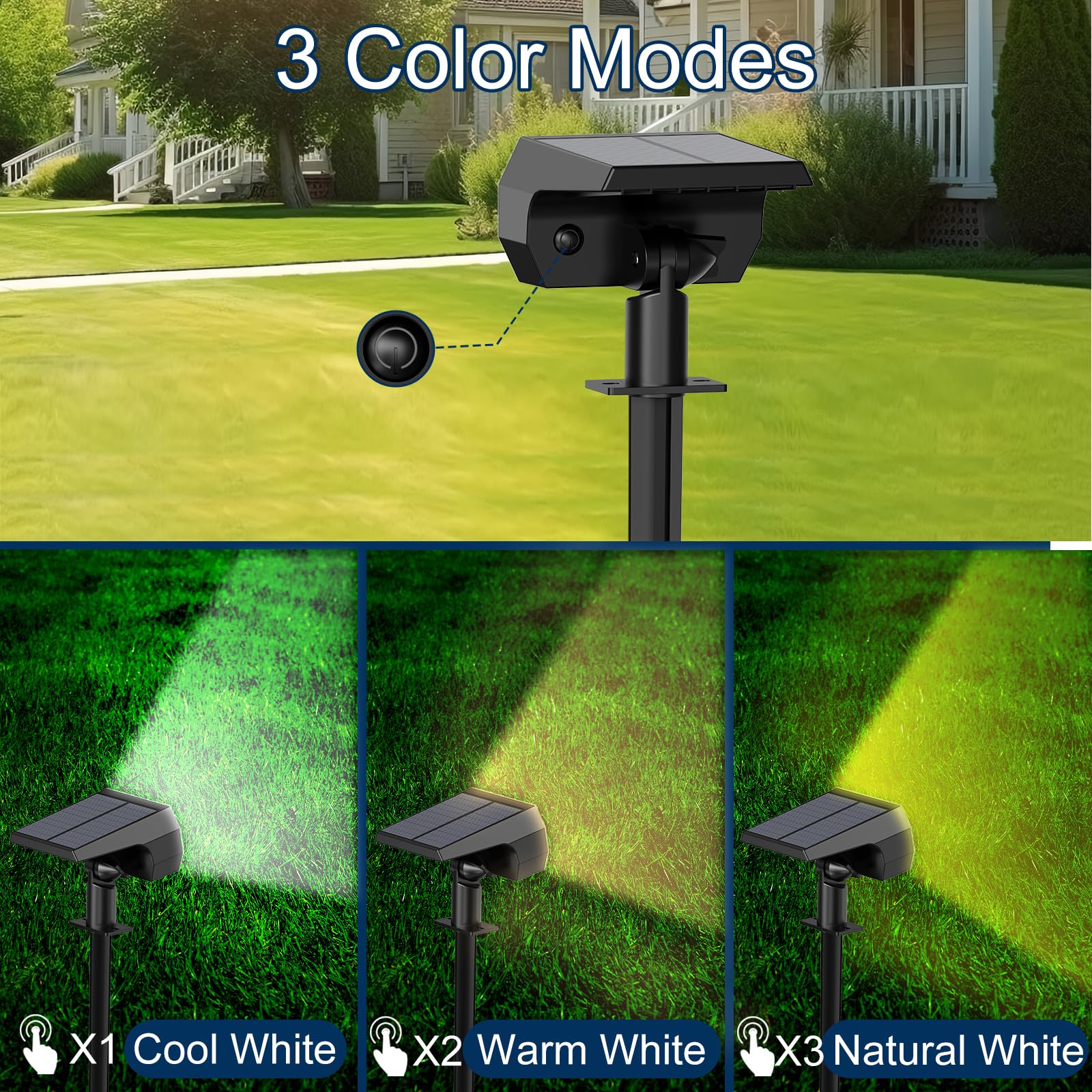 Ugecl Solar Spot Lights - 74 LED, 3 Lighting Modes, IP65 Waterproof, 4PK, 3000/4000/6000K, Plastic