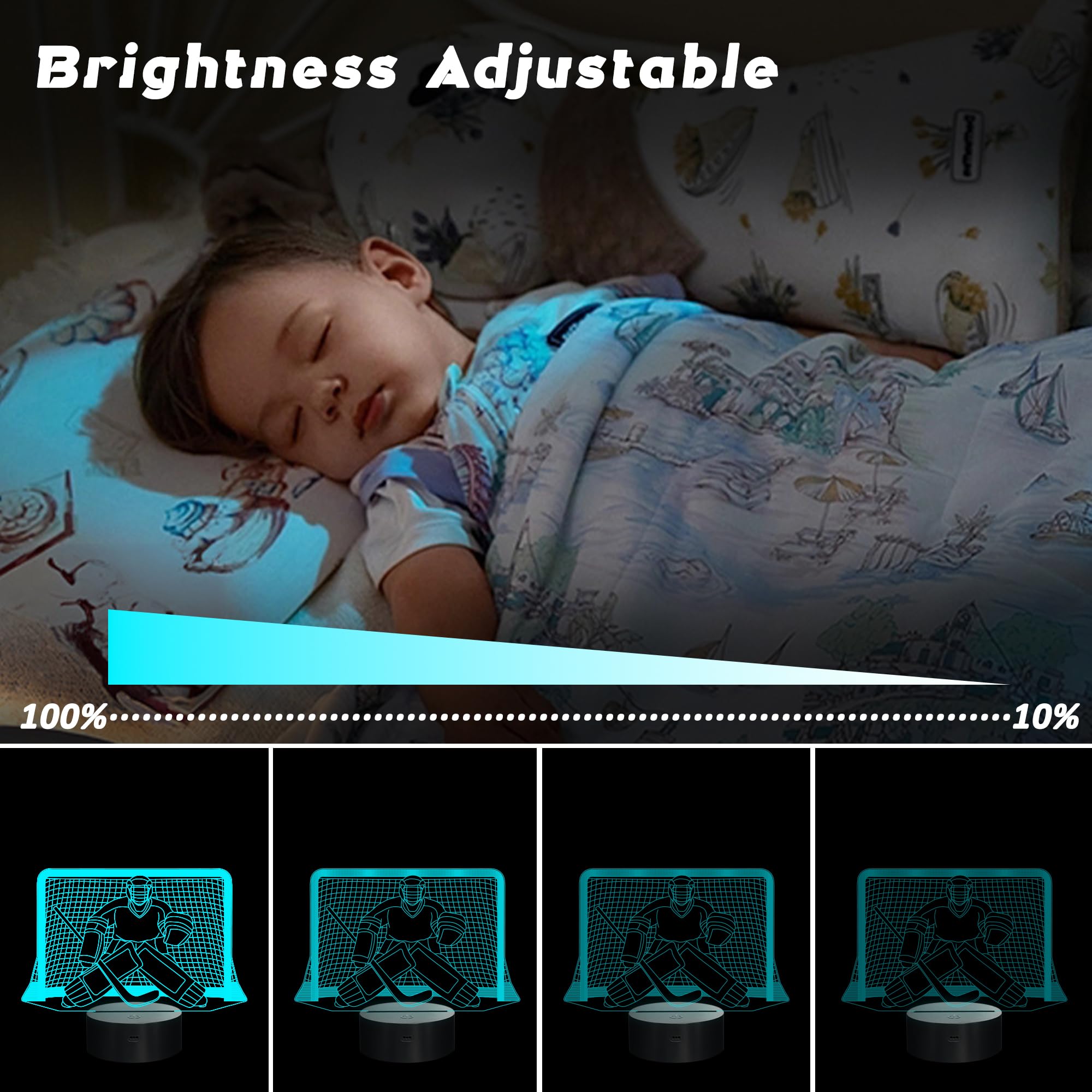 Coolgift Mart Ice Hockey Night Light, 3D Led Optical Illusion Lamp With Remote Control And Timer, Perfect Christmas And Birthday
