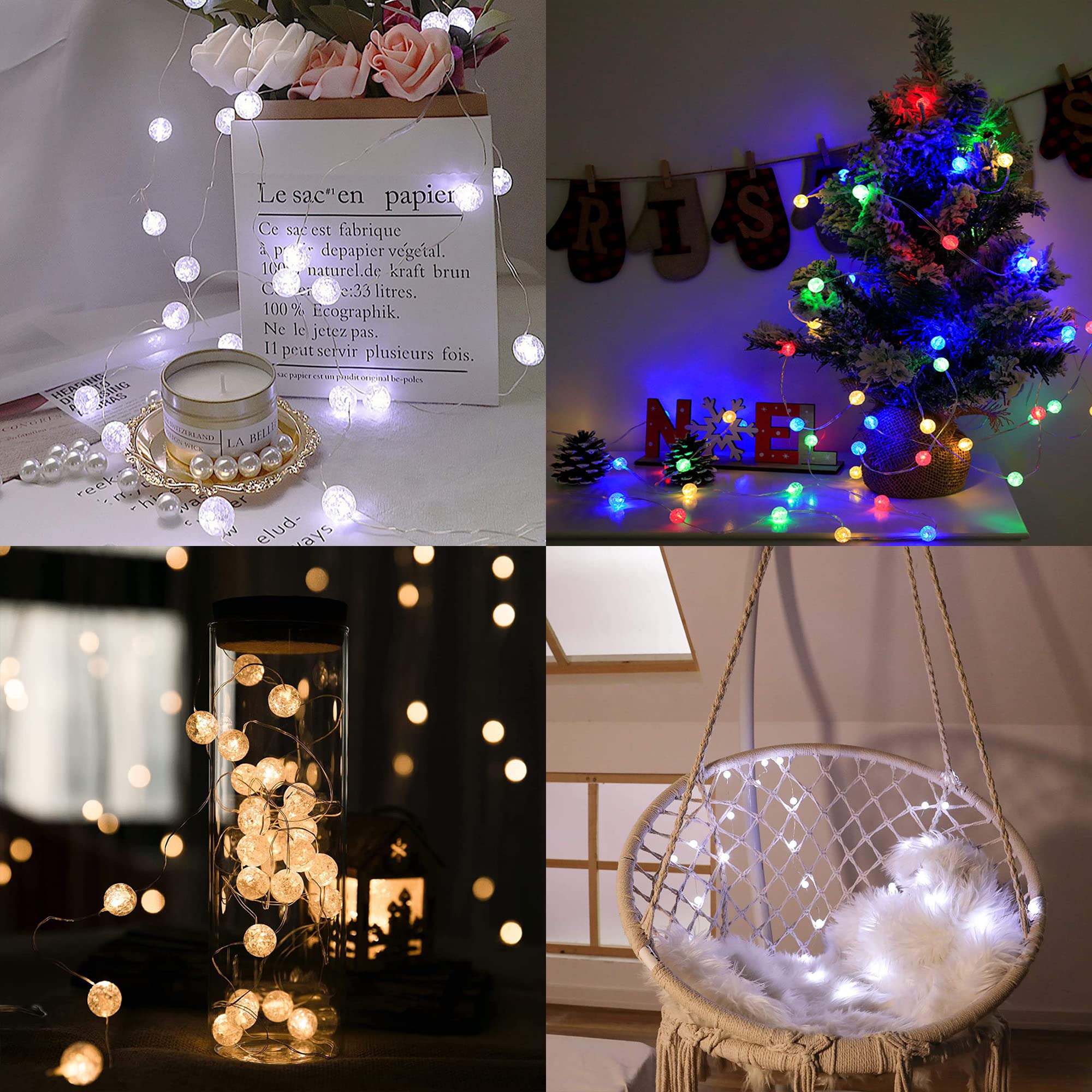 BEEWIN Globe String Lights, 30 LED USB Operated, 10FT, RGB Crystal  le Ball Fairy Lights for Indoor/Outdoor, Wedding, Christmas