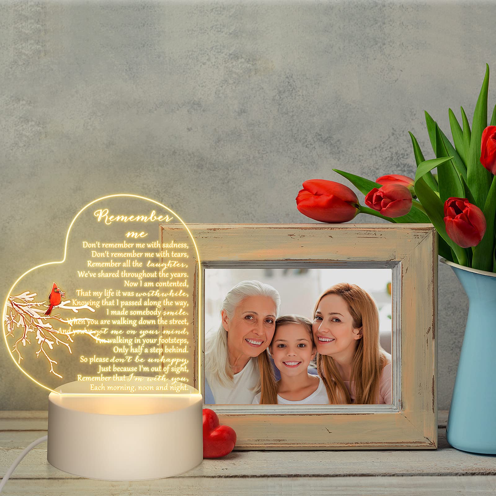 Coume Memorial Gift Night Light Clear Crystal Acrylic Heart Sympathy Gifts Sign Led Light Remembrance Bereavement Decor Condolen
