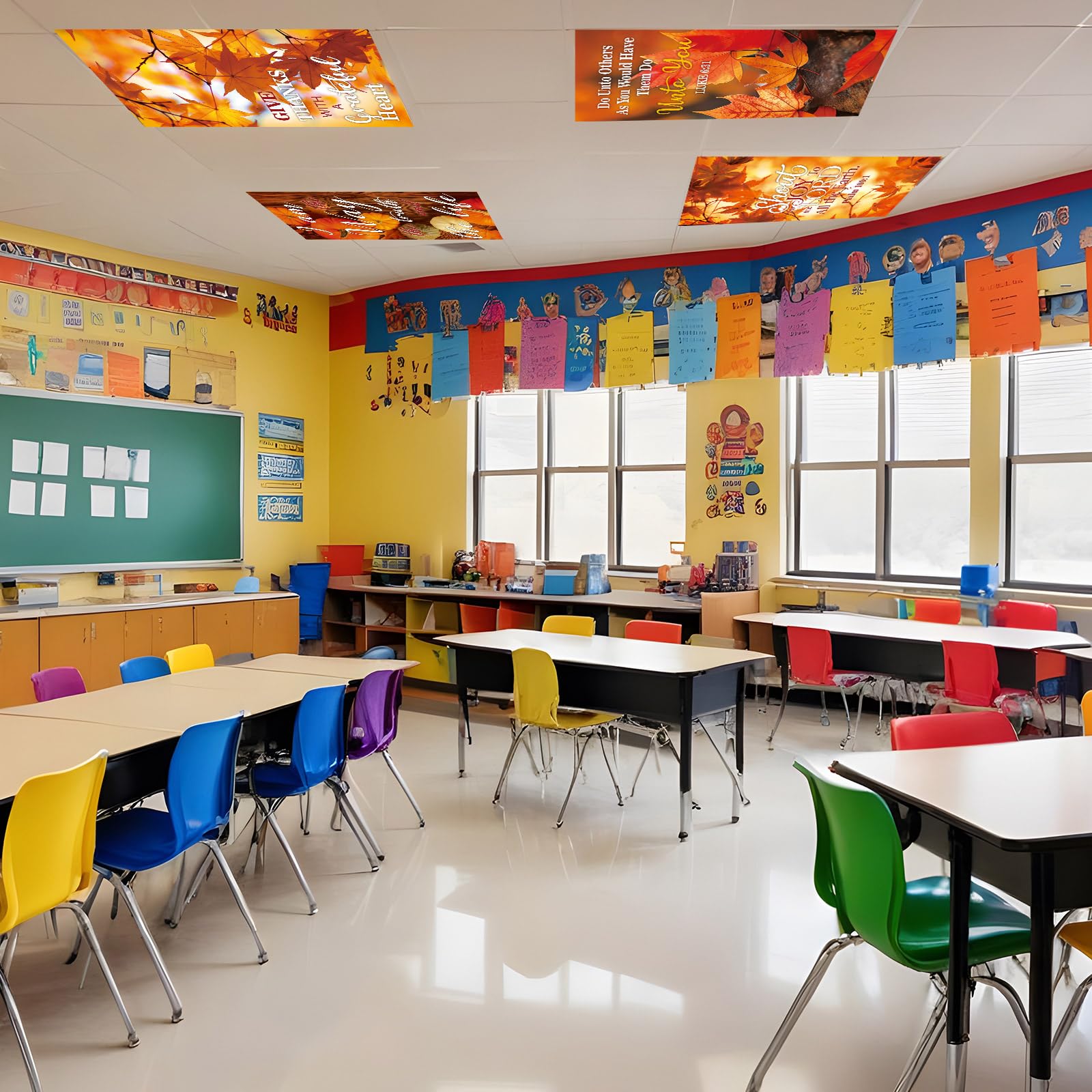 Wiooffen Fluorescent Light Covers 6 Pcs Magnetic Filter 4x2 Feet Polyester Maple Leaf Yellow Model YM1080