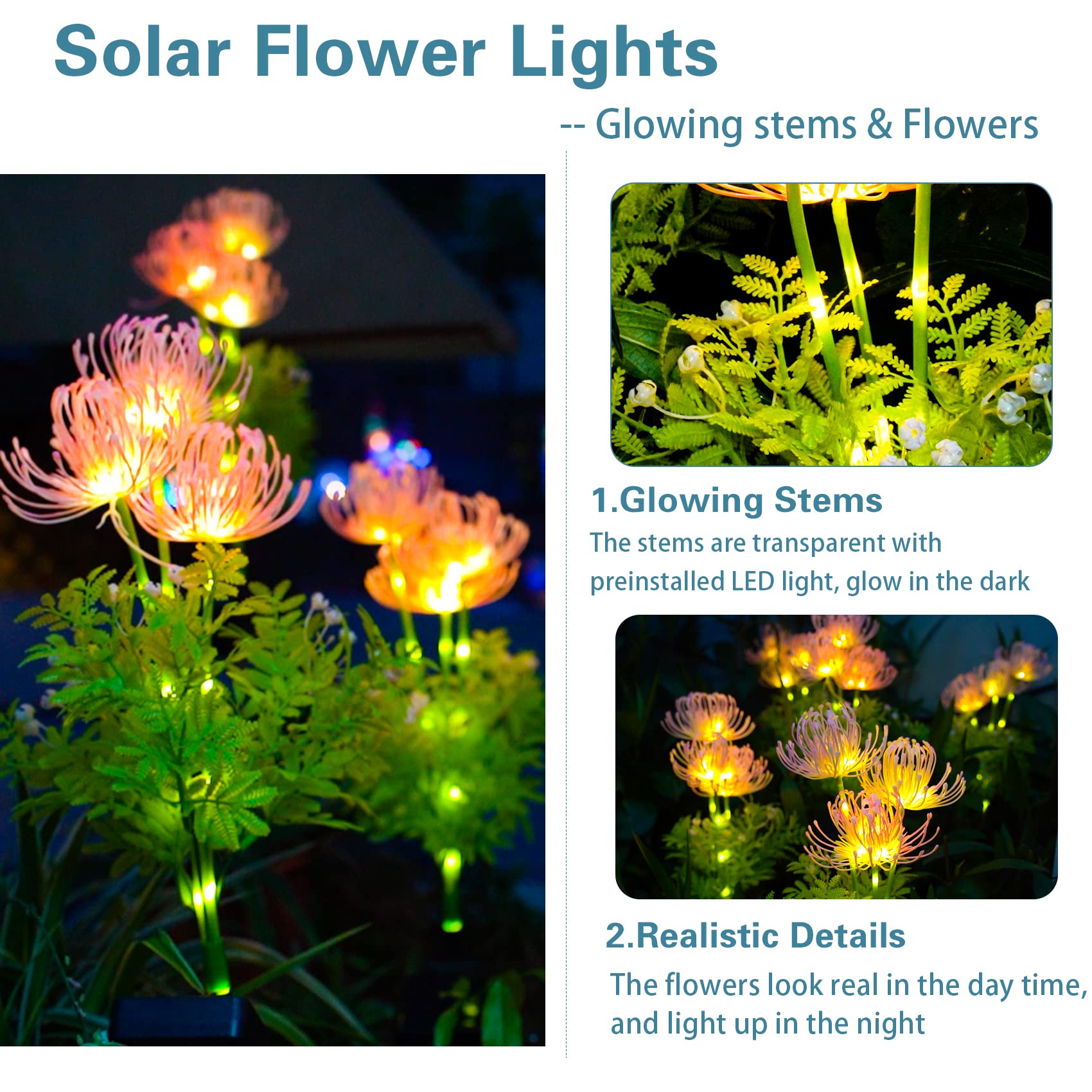 Dooyard Solar Garden Lights, Solar Flowers Lights With Glowing Flowers & Stems, Upgraded Solar Panel, Outdoor Lights For Garden