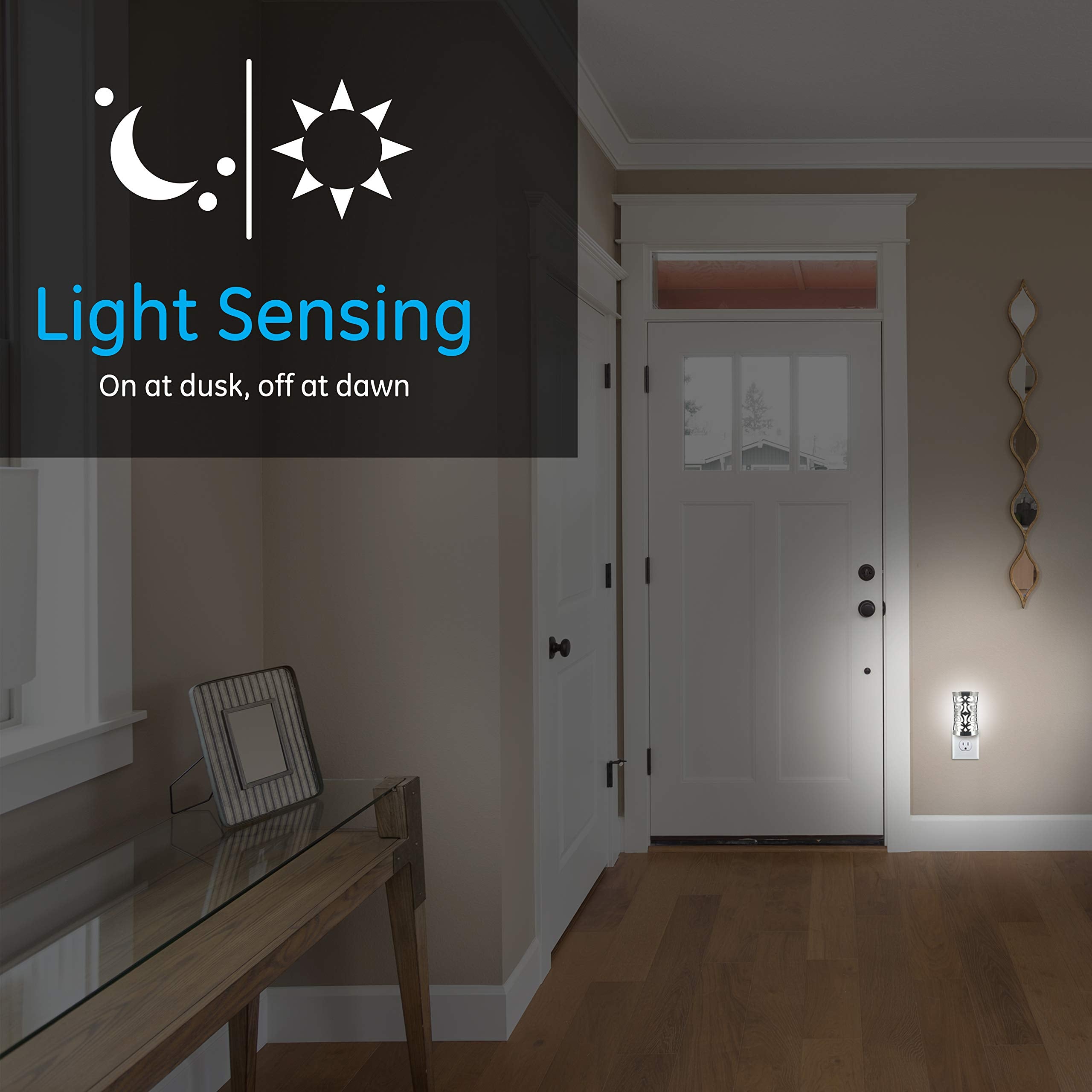 GE Coverlite LED Night Light, Dusk-to-Dawn Sensor, 1 Pack, Brushed Nickel, Model 11544, Energy-Efficient for Hallways, Kitchens, and More