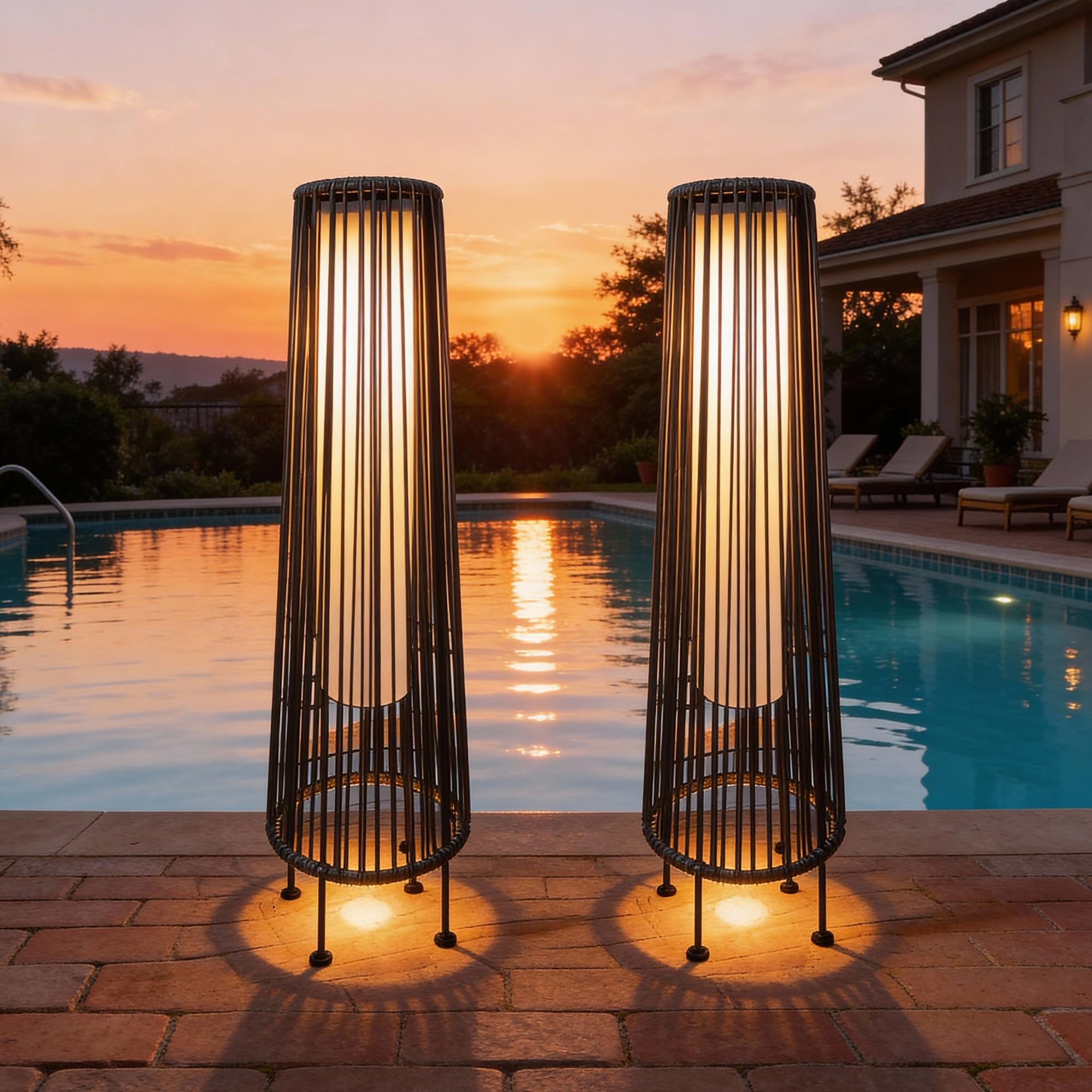 EcoGreen Outdoor Floor Solar Light 2-Pack, Wicker Solar Patio Lamp Waterproof Outside Deck Lamp for Porch, Yard, Garden, Lawn De