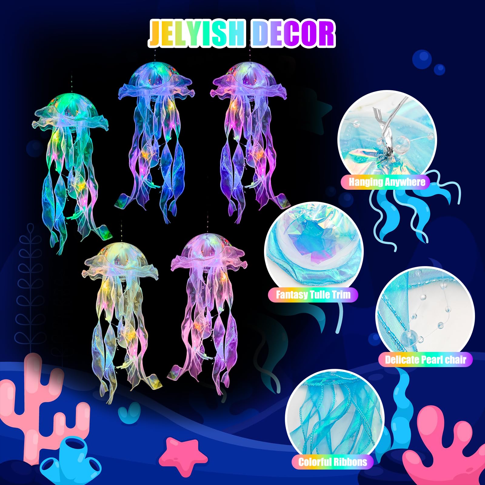 Jellyfish Decorations -10 Pcs Jellyfish Lanterns, Hanging Jelly Fish Decorations, For Mermaid Theme Party Under The Sea Party De