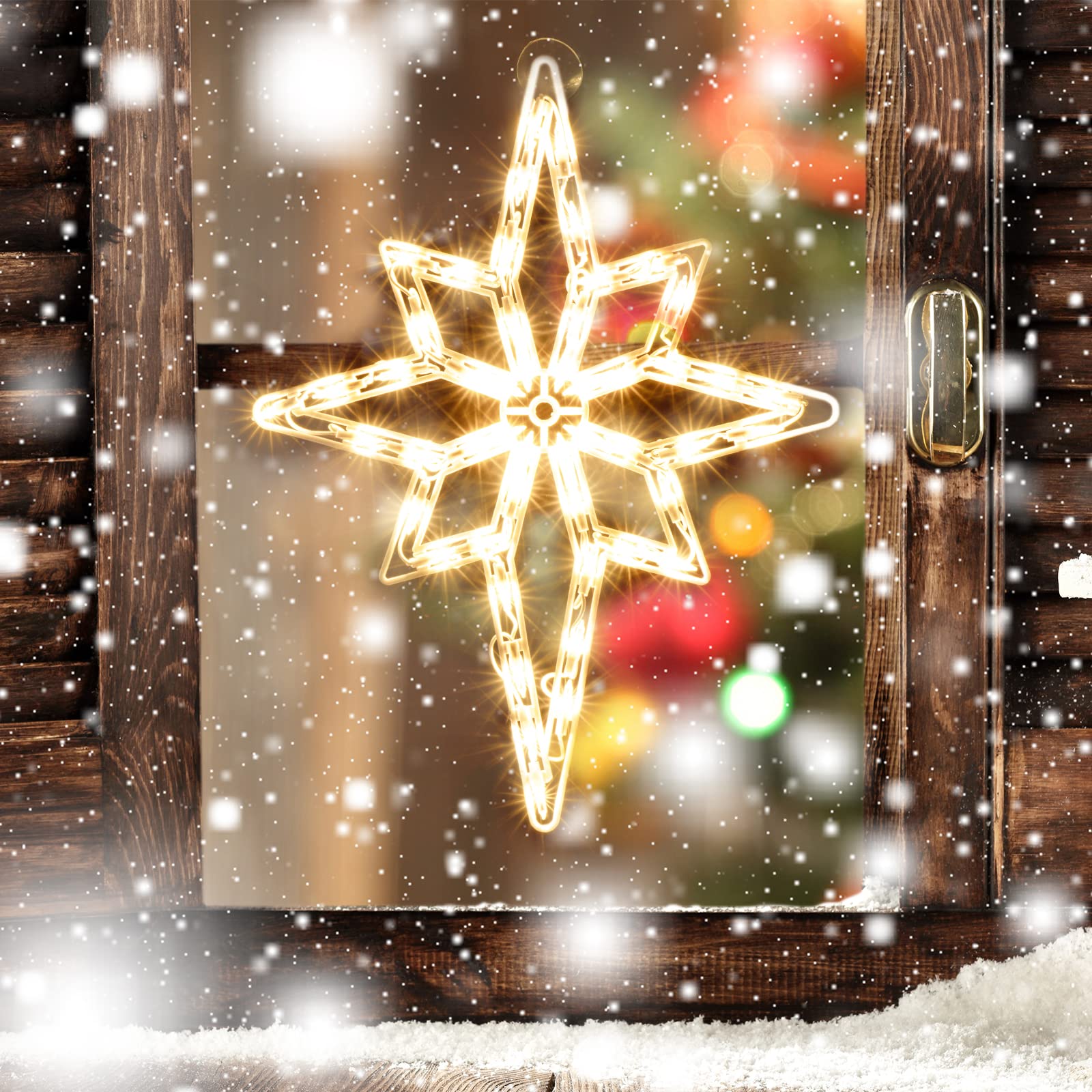 Justpro Christmas Window Silhouette Lights, Lighted Star Of Bethlehem Double Sided Decorations With 50 Count Incandescent Mini Light, For Holiday Indoor Wall Door Glass Decor