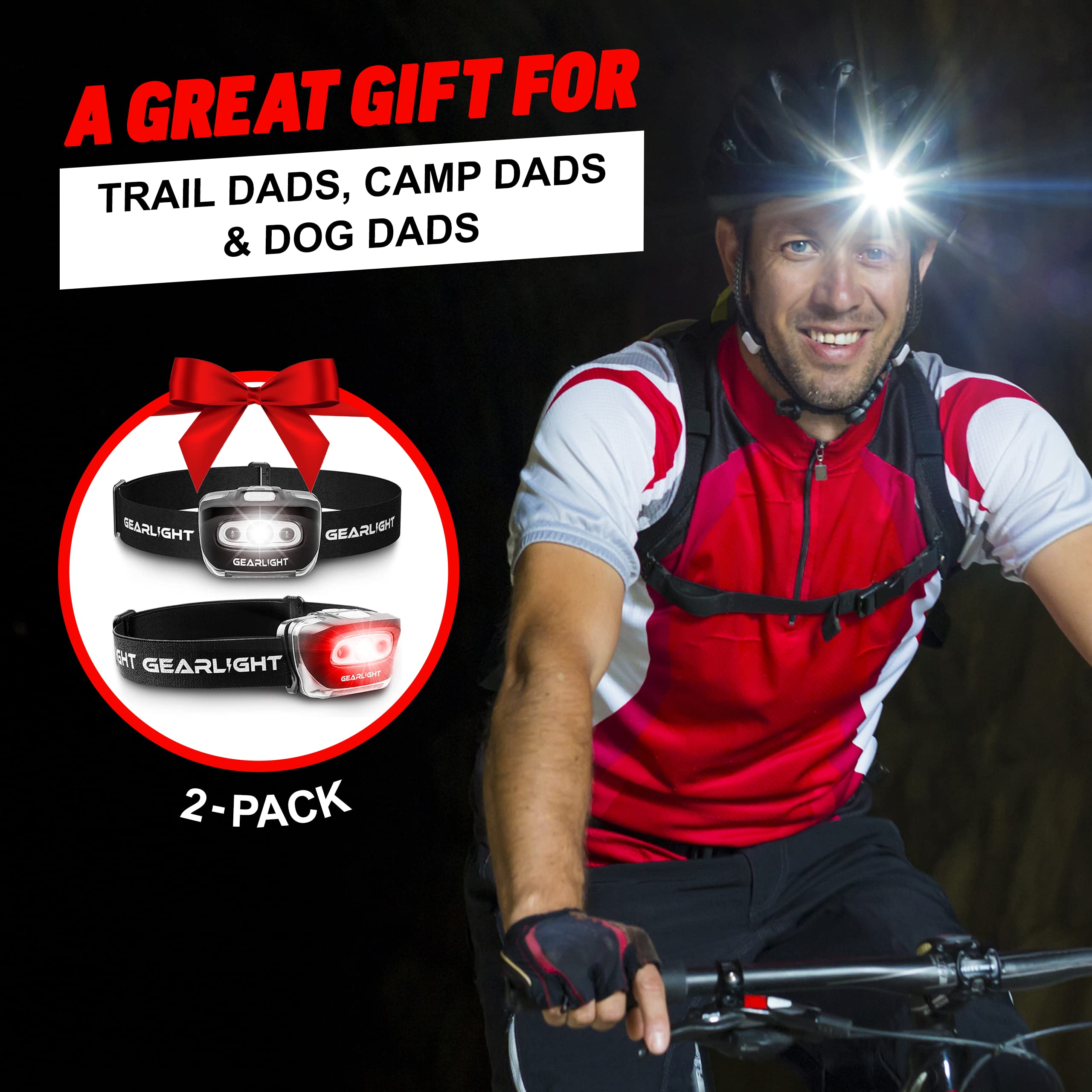 GearLight LED Headlamp 2-Pack - Adjustable, Lightweight, 7 Modes, Black, Model GL-LHS500-2P, Battery Powered