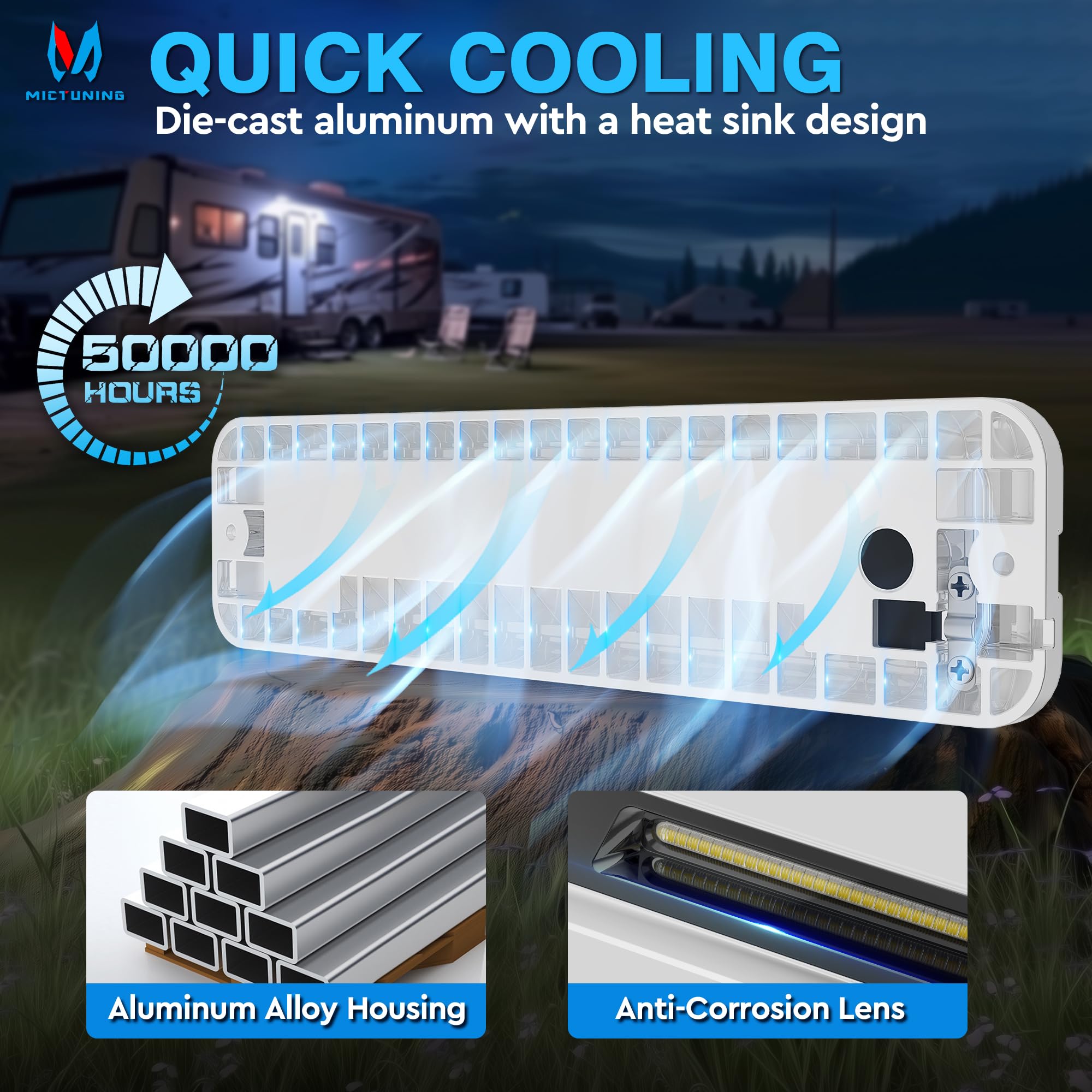 MICTUNING 8 Inch RV Exterior Porch Light, LED 6000K, Waterproof Aluminum, Black, 1 Pack